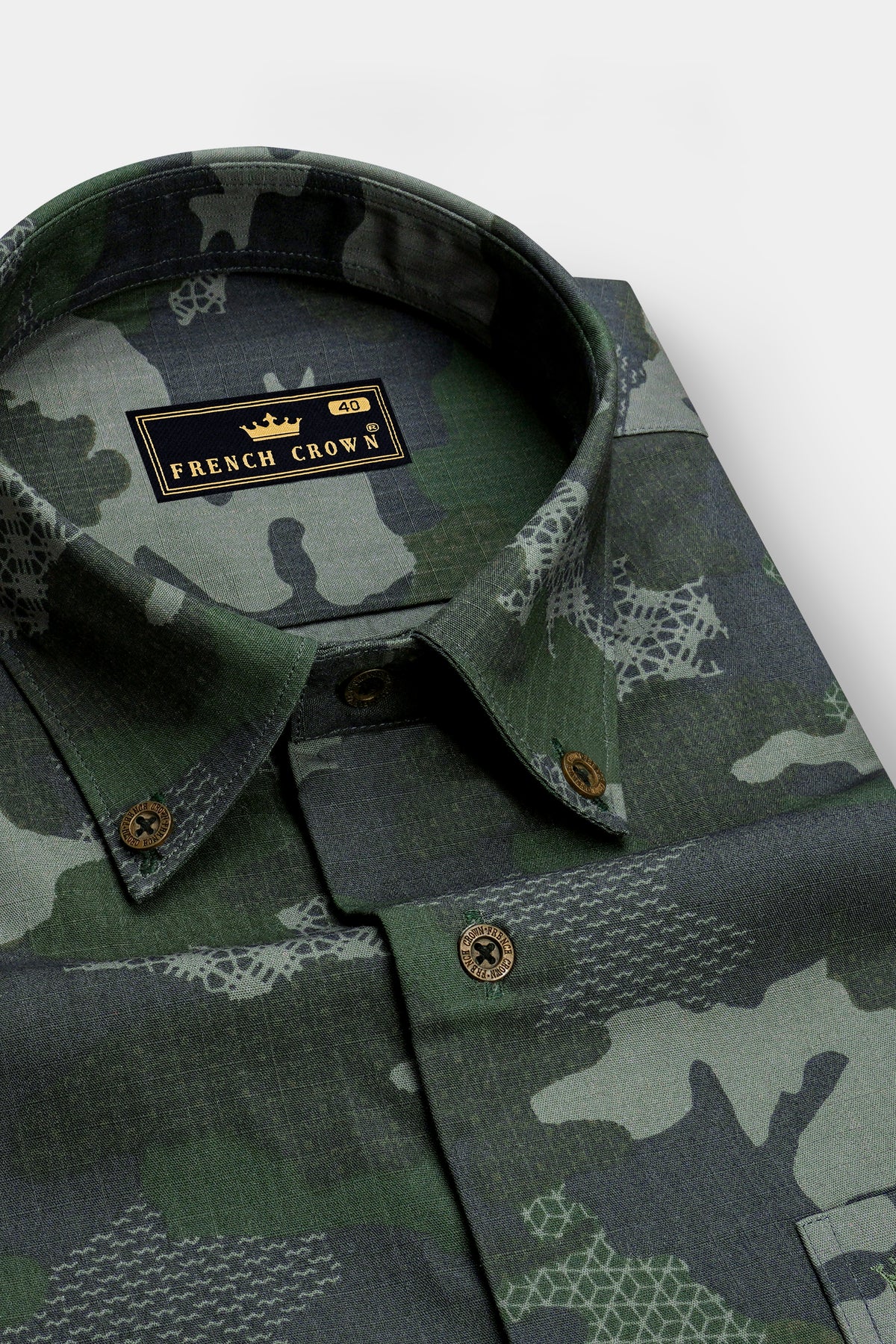Cypress-Abbey Gray And Lunar Green Camouflage Printed Oxford Premium Cotton Dress Shirt