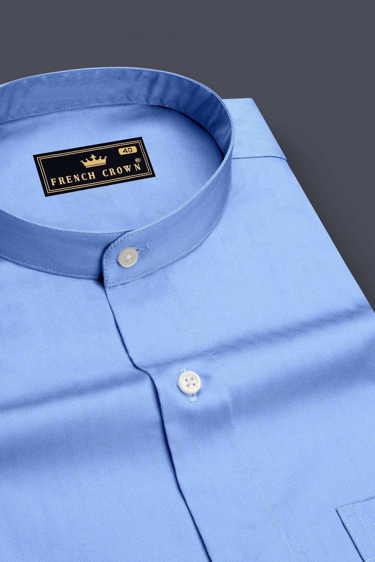 Montero-Perano Blue Textured Herringbone Premium Cotton Mandarin Casual Shirt