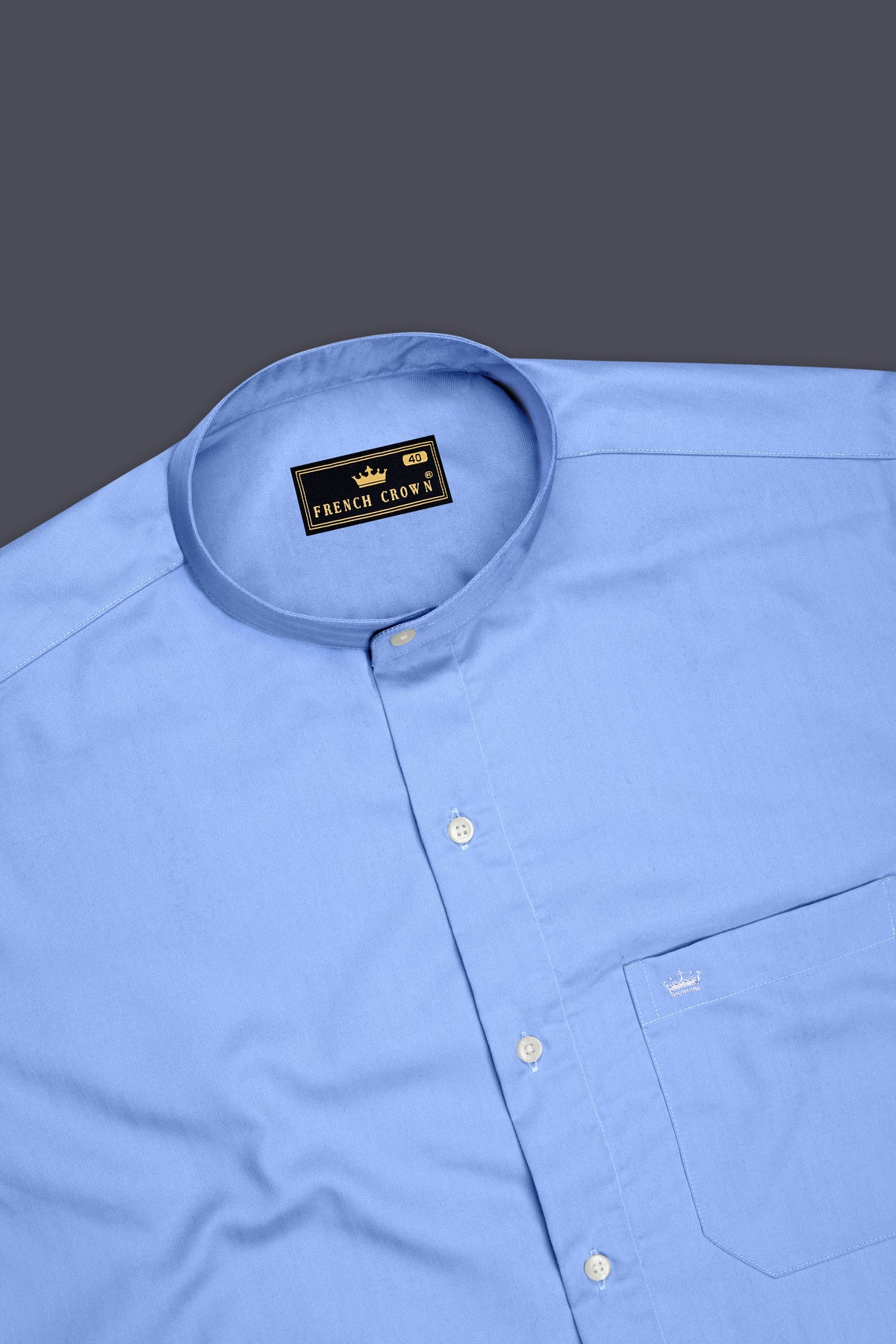 Montero-Perano Blue Textured Herringbone Premium Cotton Mandarin Casual Shirt