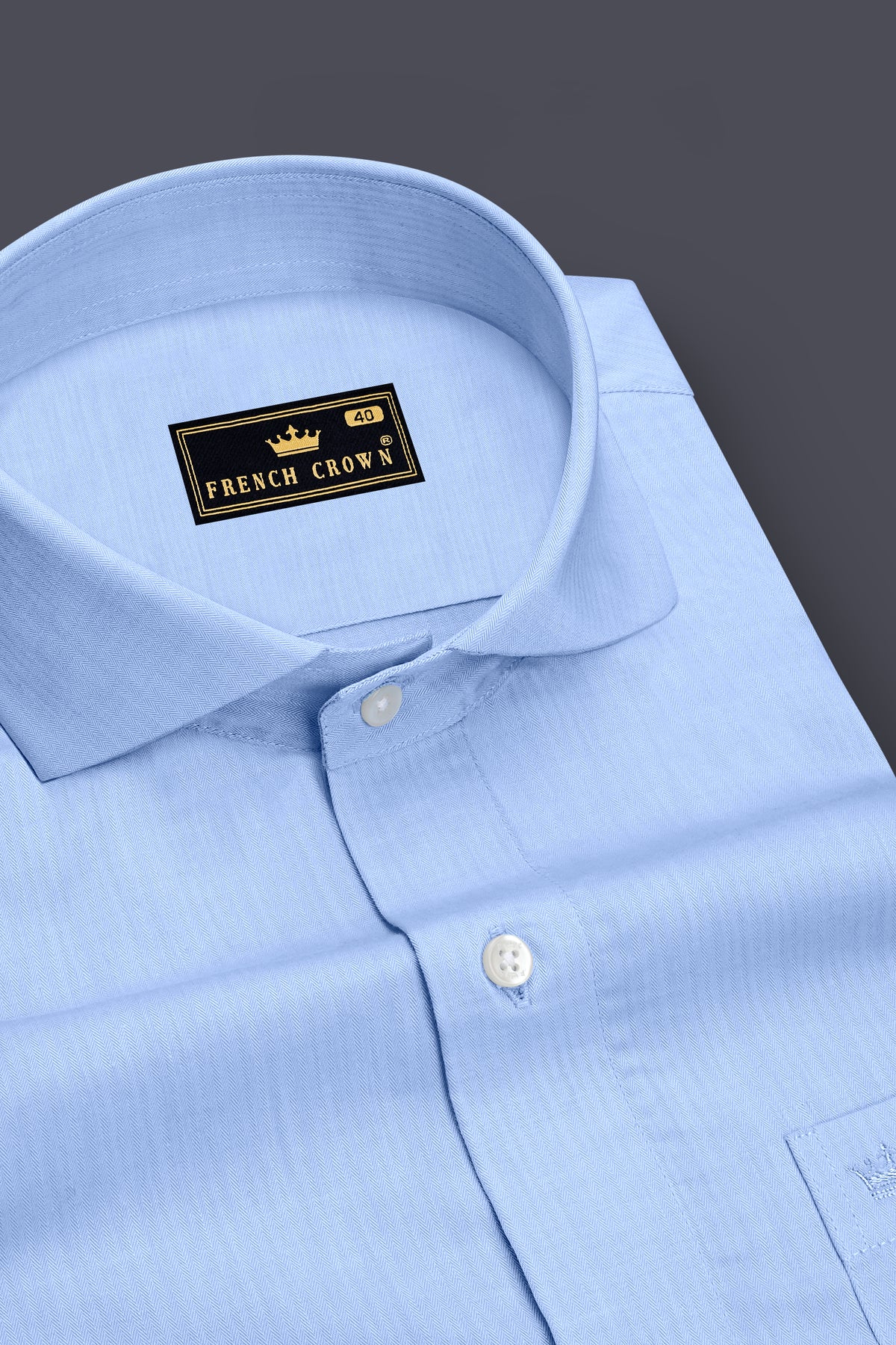 Orvian-Pale Blue Textured Herringbone Premium Cotton Cut Away Collar Dress Shirt