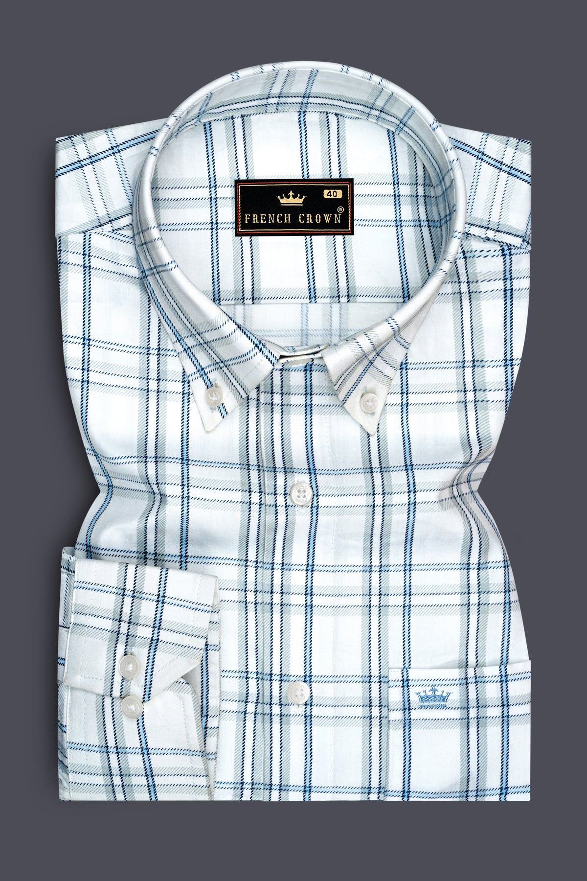 Ocevia-Bright White And Onahau Blue Poplin Giza Cotton Button Down Semi Formal Shirt