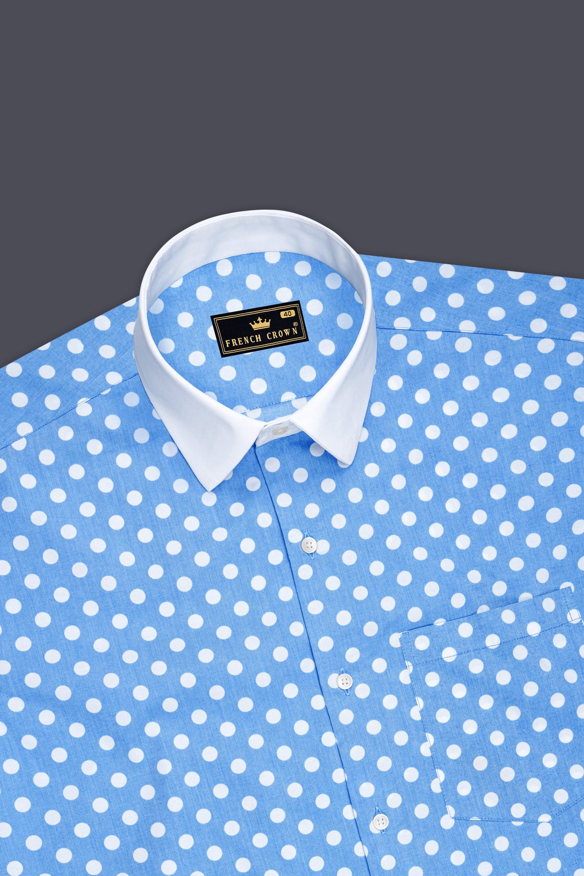 Azure-Moonstone Blue And Bright White Chambray Polka Dot White Cuff Collar Semi Formal Shirt