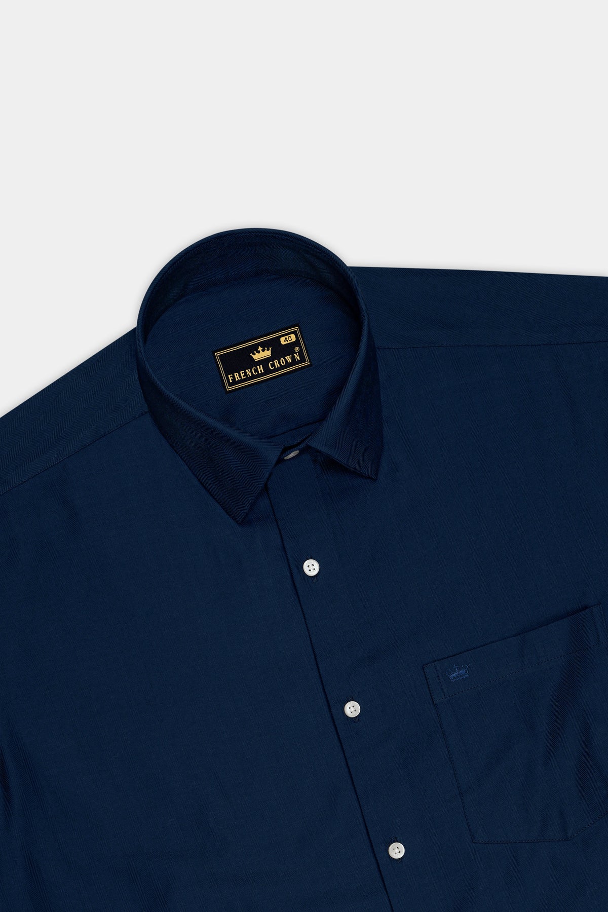 Nocturne-Midnight Blue Herringbone Textured Premium Cotton Dress Shirt