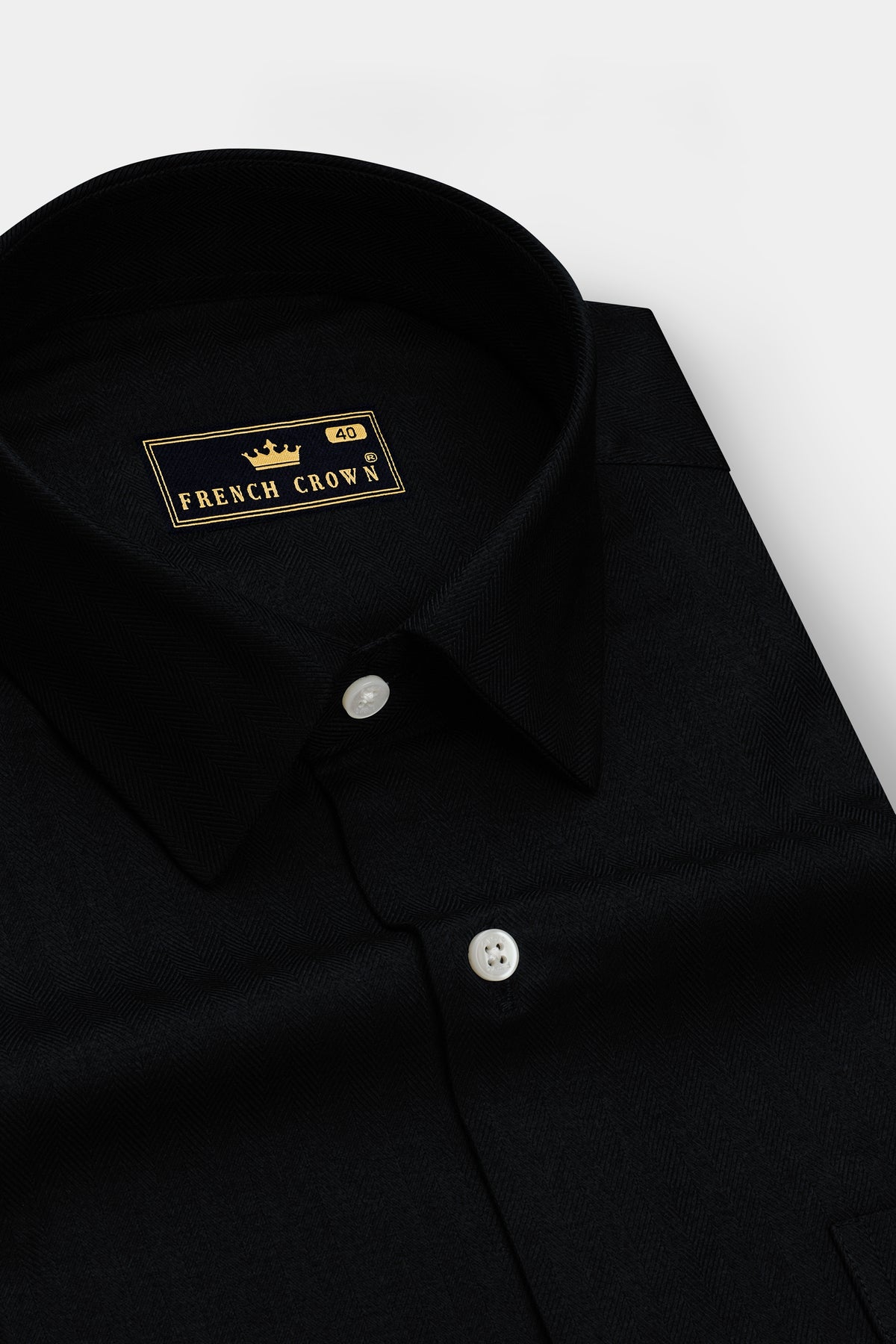 Obsidian-Jade Black Herringbone Textured Premium Cotton Dress Shirt