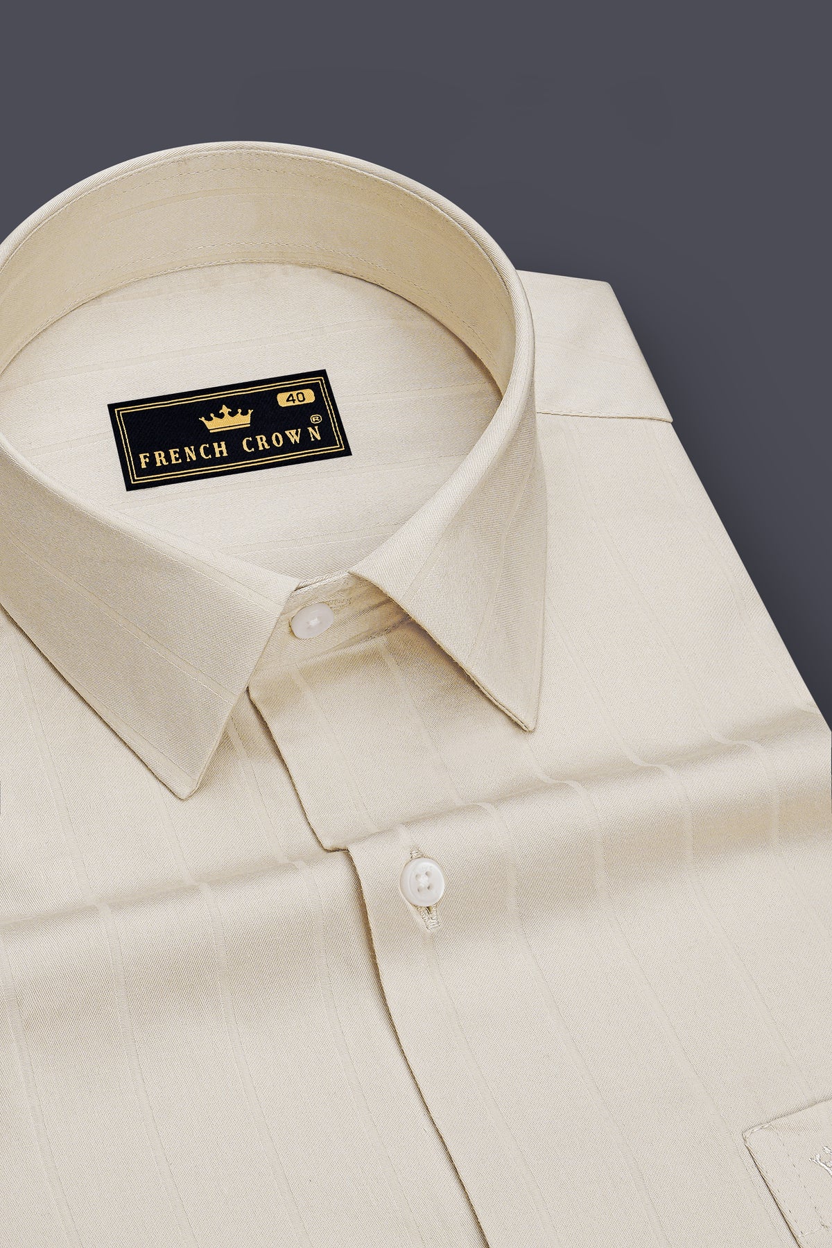 Striata-Dust Cream Dobby Striped Premium Giza Cotton Dress Shirt