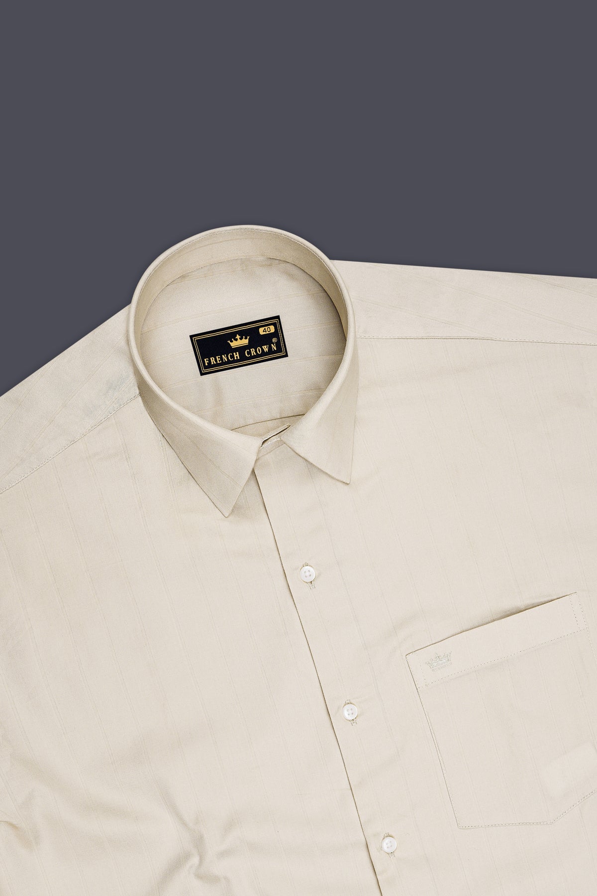 Striata-Dust Cream Dobby Striped Premium Giza Cotton Dress Shirt