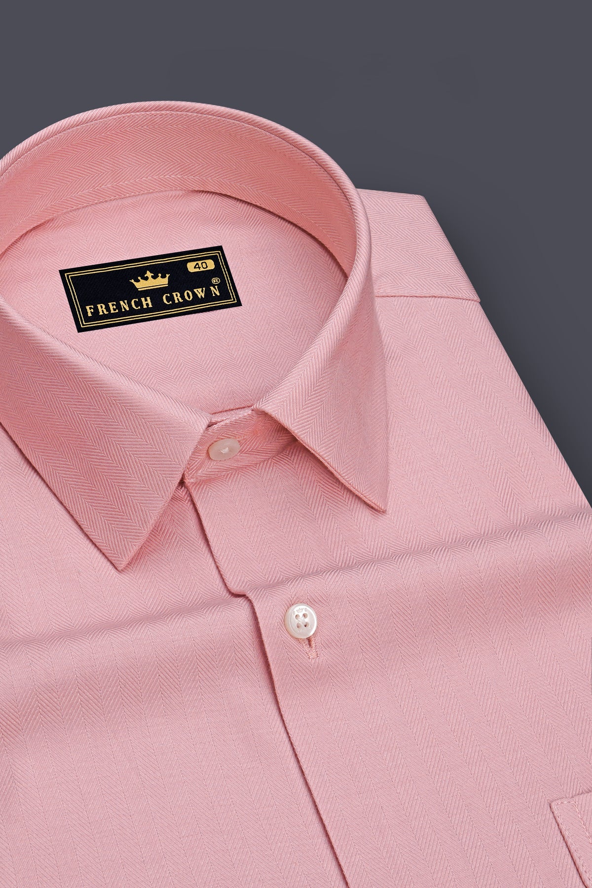 Roselle-Rose Pink Herringbone Textured Premium Cotton Dress Shirt