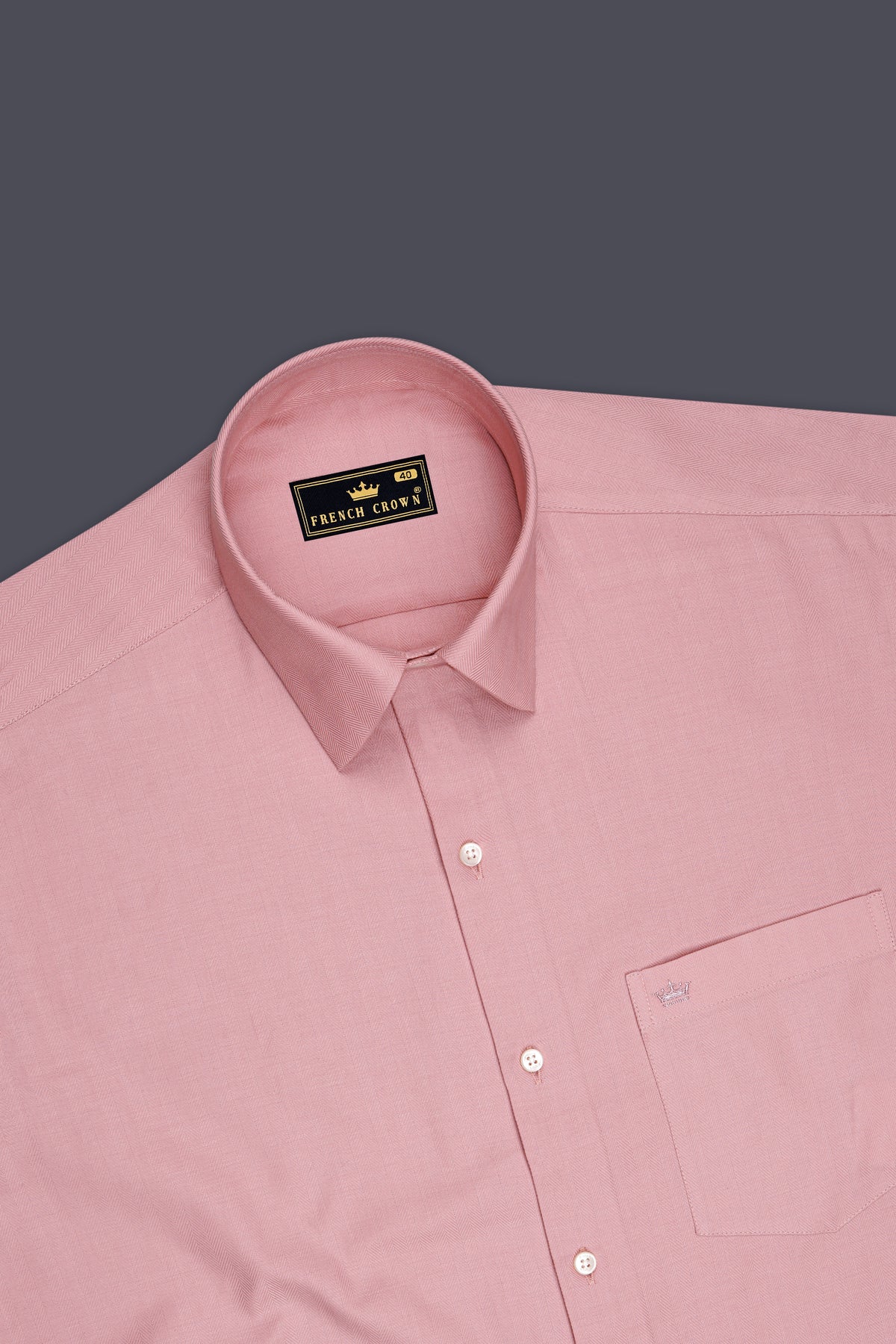 Roselle-Rose Pink Herringbone Textured Premium Cotton Dress Shirt