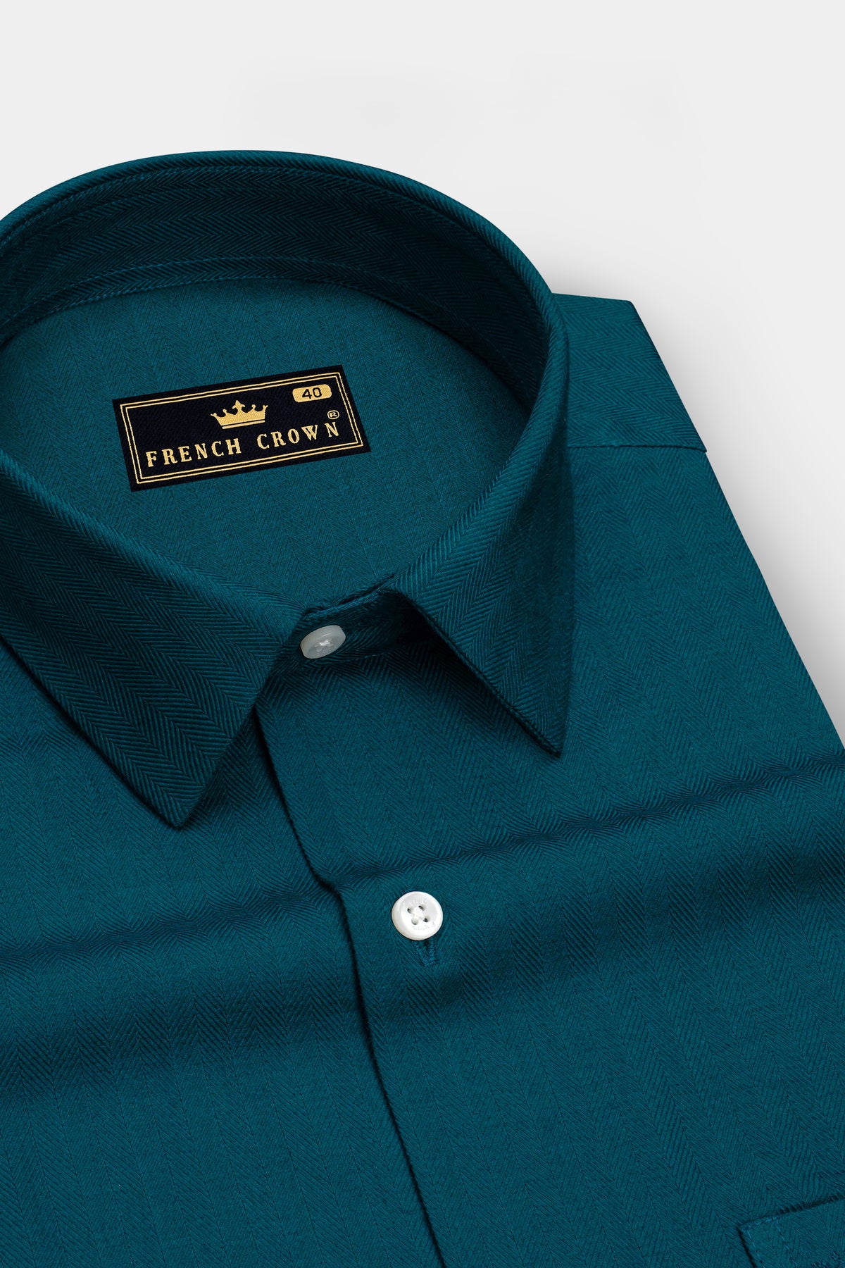 Aurelia-Teal Green Herringbone Textured Premium Cotton Dress Shirt