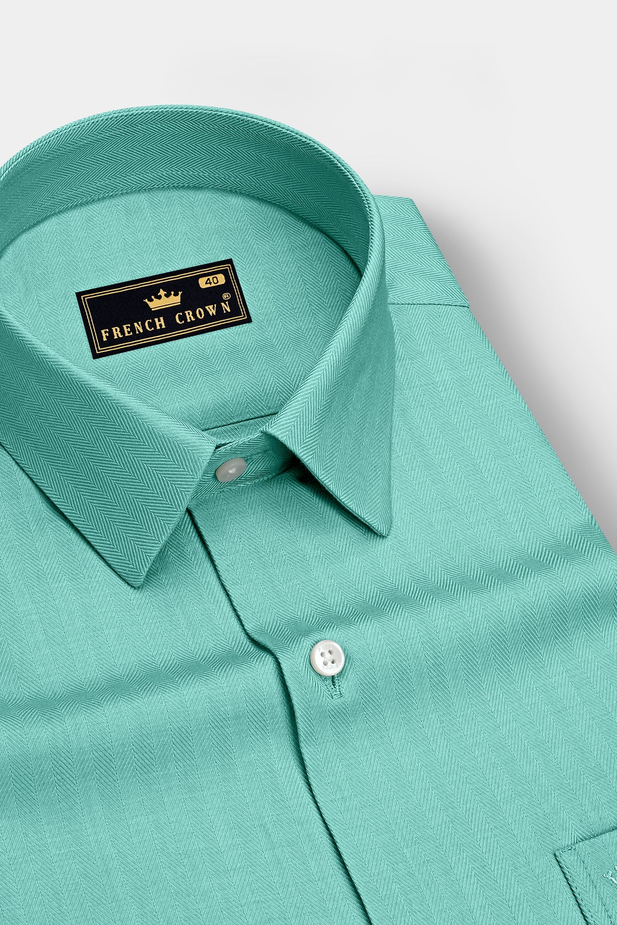 Celes-Cyan Blue Herringbone Textured Premium Cotton Dress Shirt