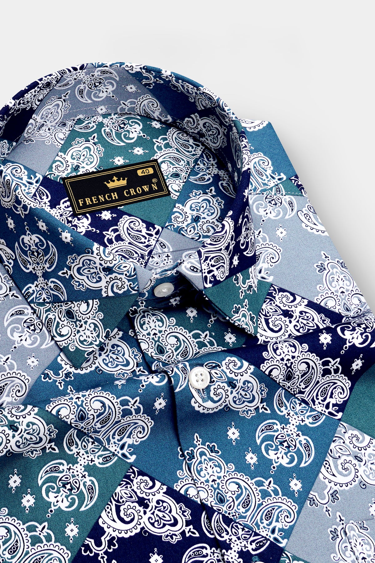 Imperial-Gothic Blue And Loblolly Gray Multicolor Classic Ornate Paisley Printed Subtle Sheen Super Soft Premium Cotton Casual Shirt