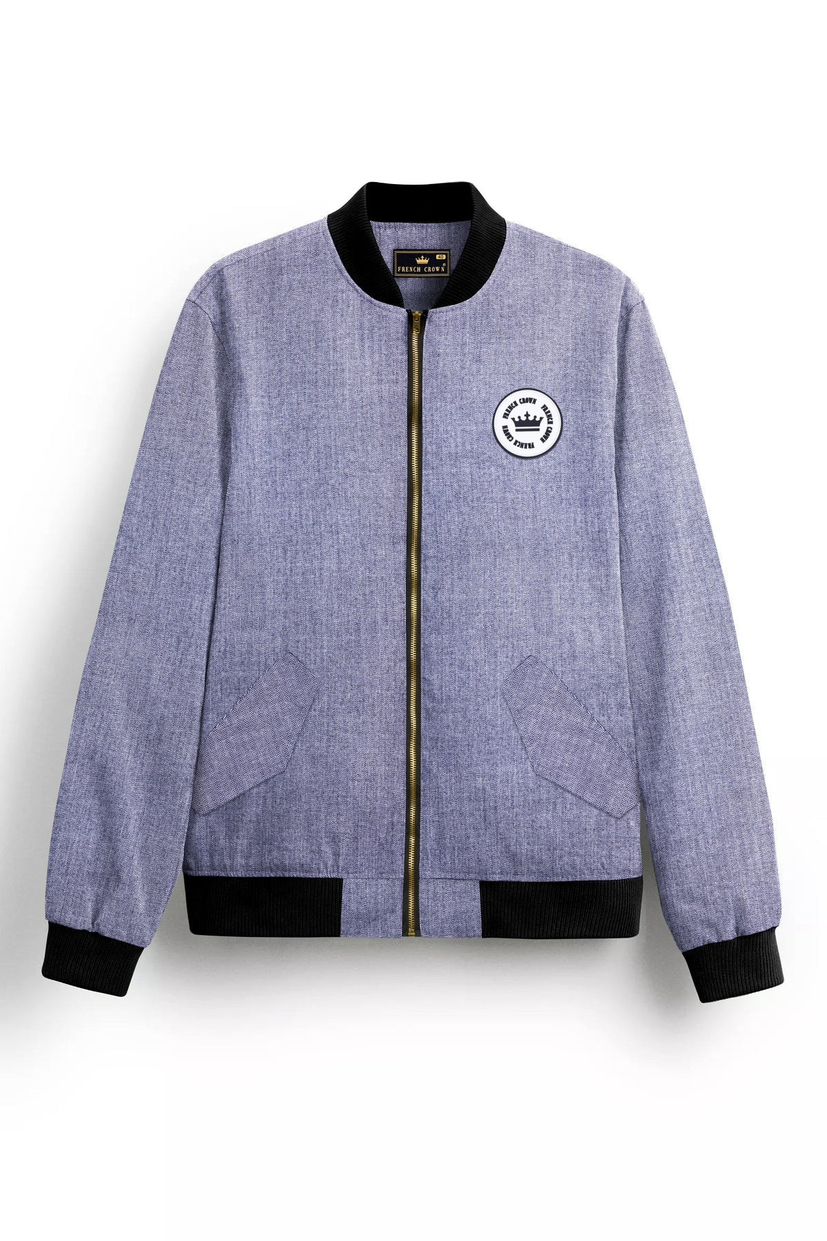 Cinder-Logan Gray Herringbone Textured Premium Cotton Bomber Jacket