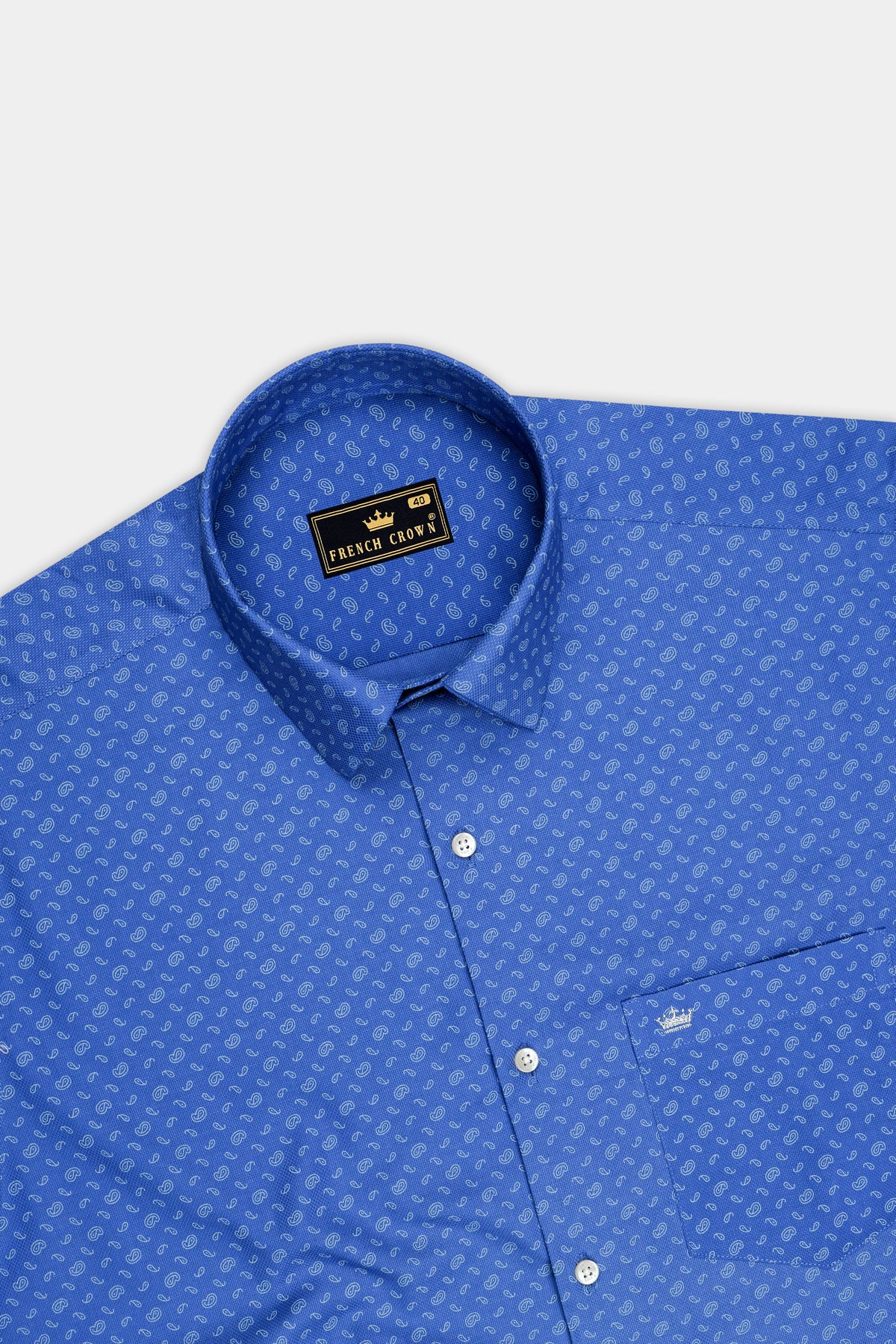Caspian-Mariner Blue Dobby Mini Paisley Printed Premium Giza Cotton Semi Formal Shirt