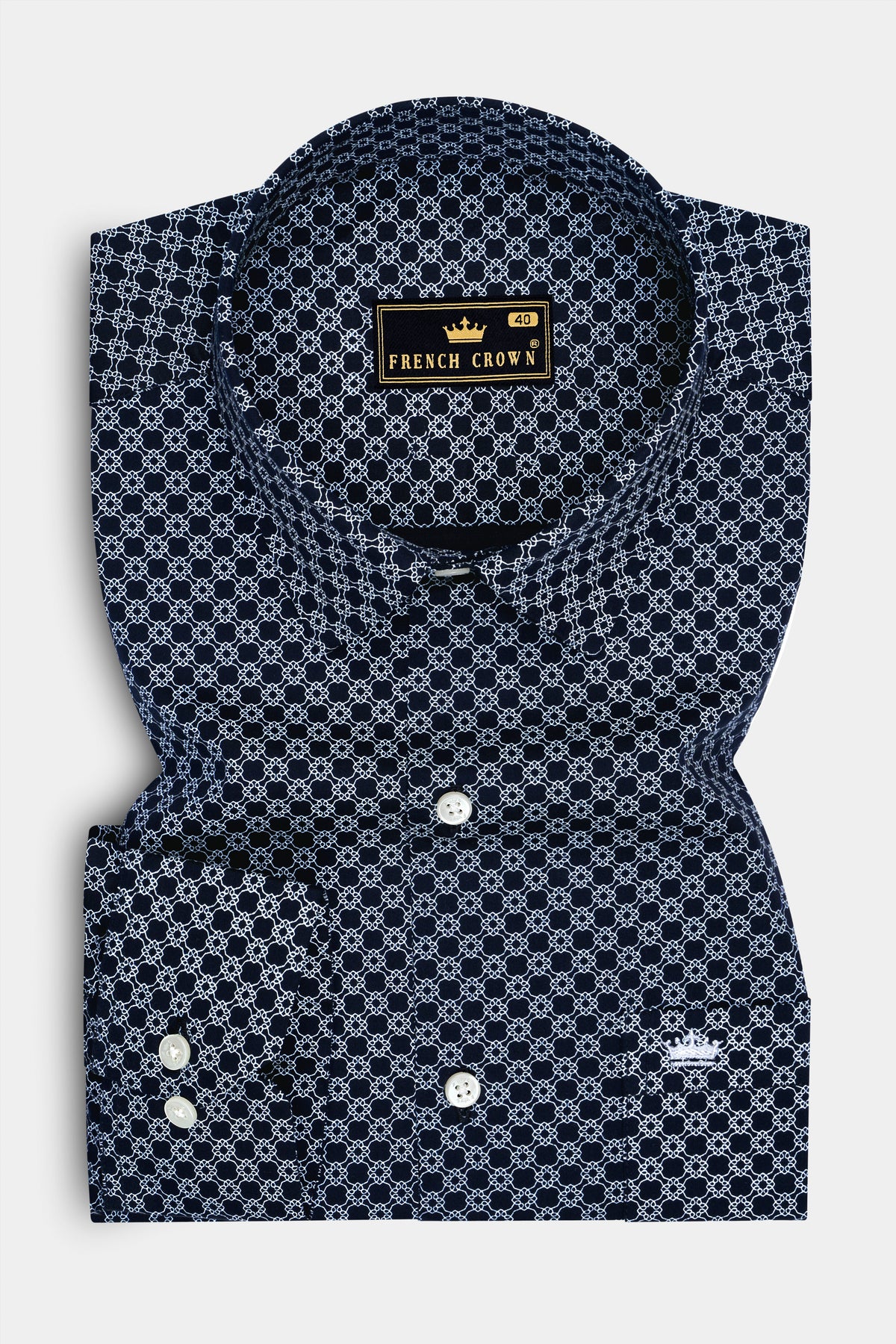 Creston-Jade Black And Bright White Twill Printed Cotton Semi Formal Shirt