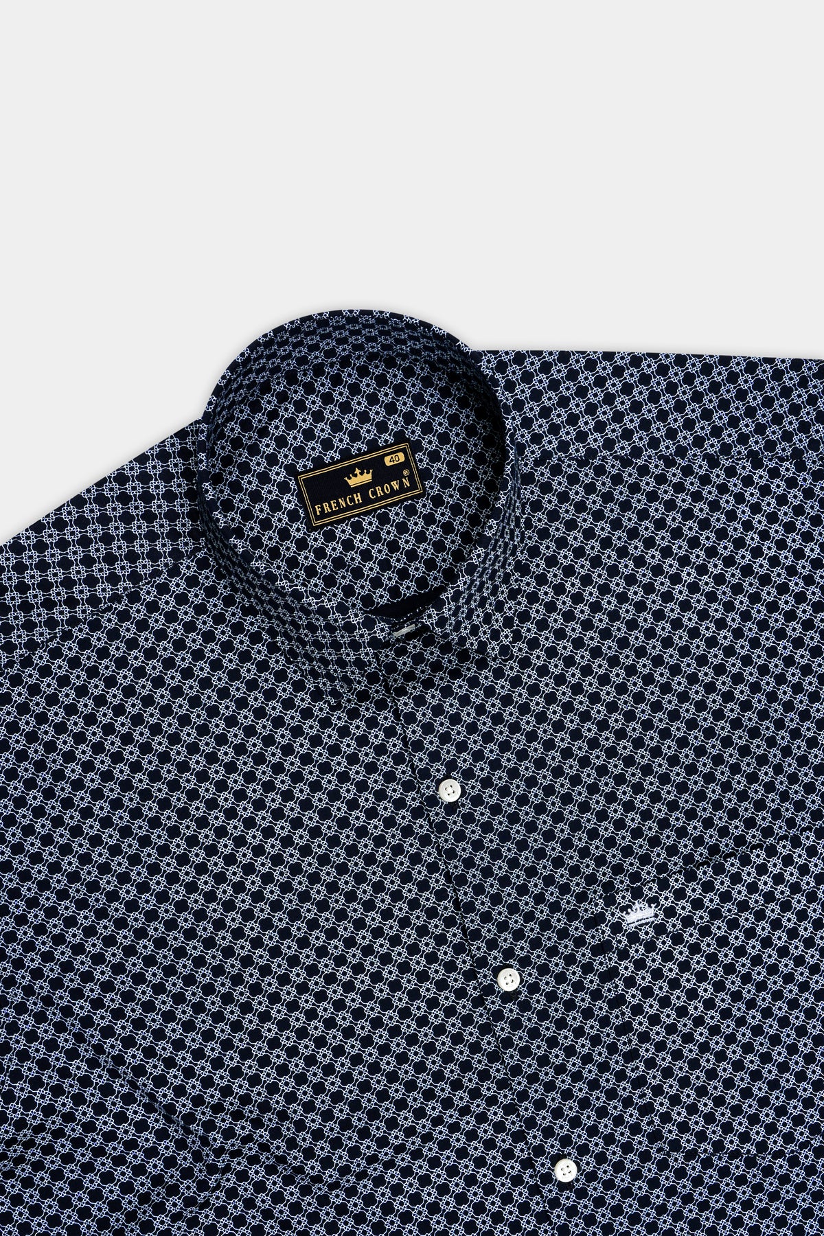Creston-Jade Black And Bright White Twill Printed Cotton Semi Formal Shirt