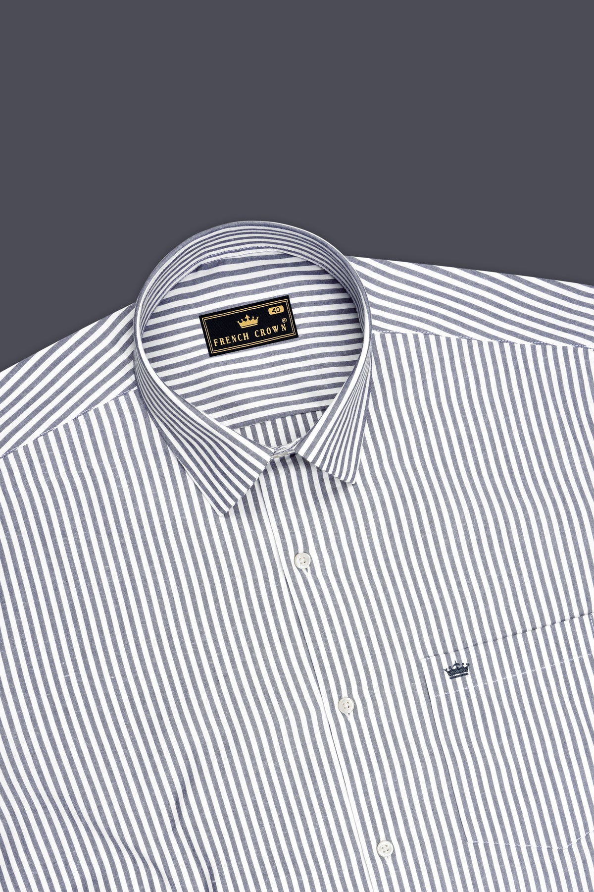 Majestic-Mobster Gray And Bright White Narrow Striped Poplin Giza Cotton Dress Shirt
