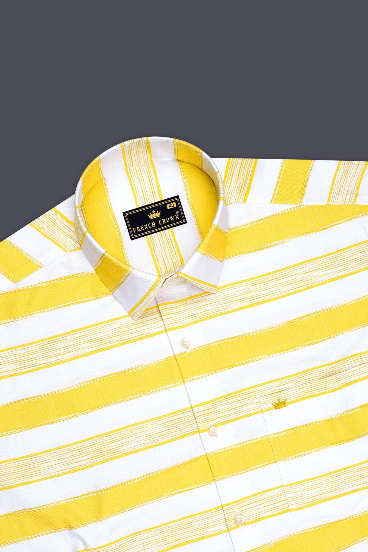 Zestivo-Icterine Yellow And Bright White Twill Horizontal Striped Premium Cotton Casual Shirt