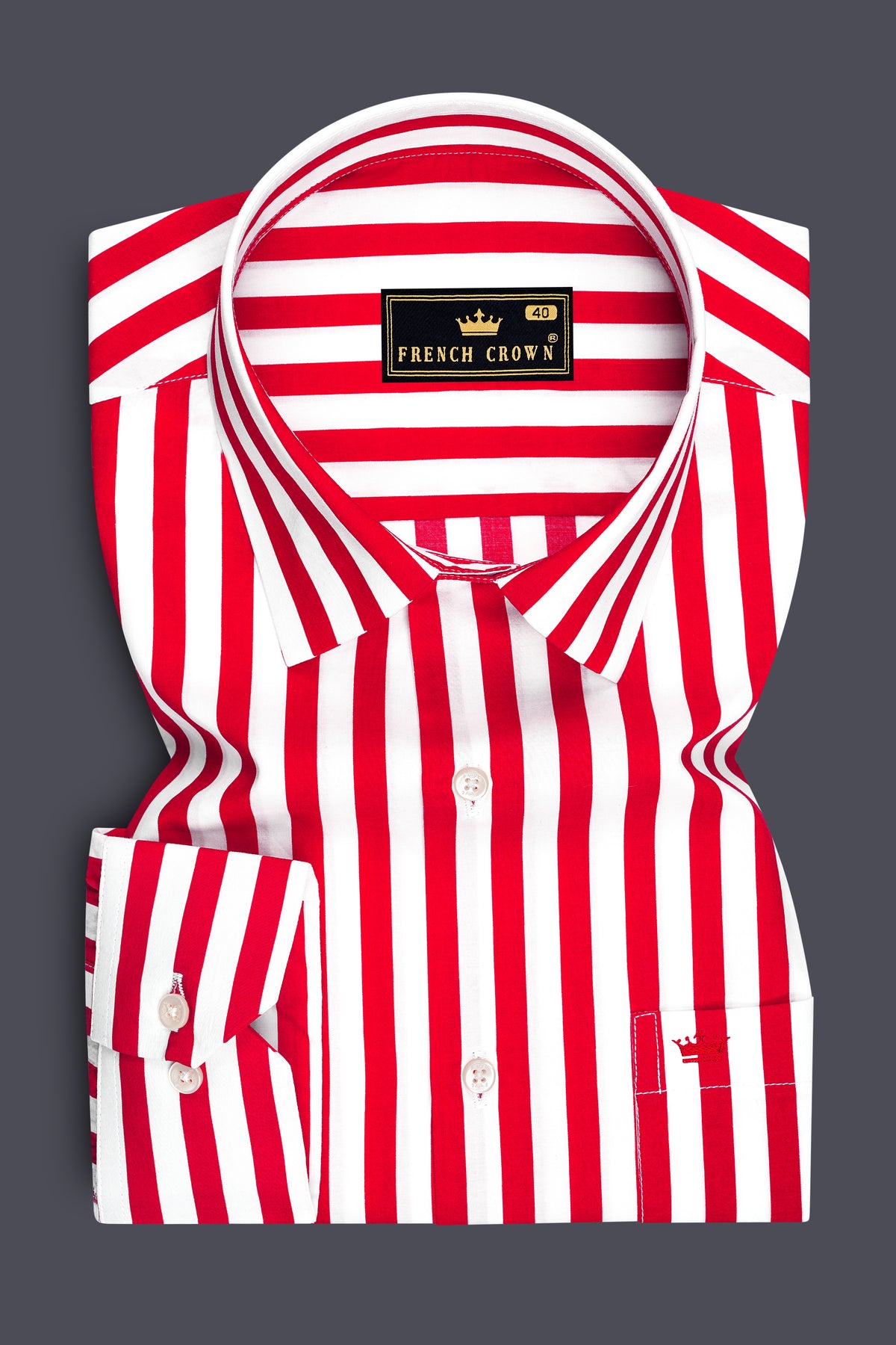 Striata-Ruddy Red And Bright White Candy Striped Super Soft Premium Cotton Dress Shirt