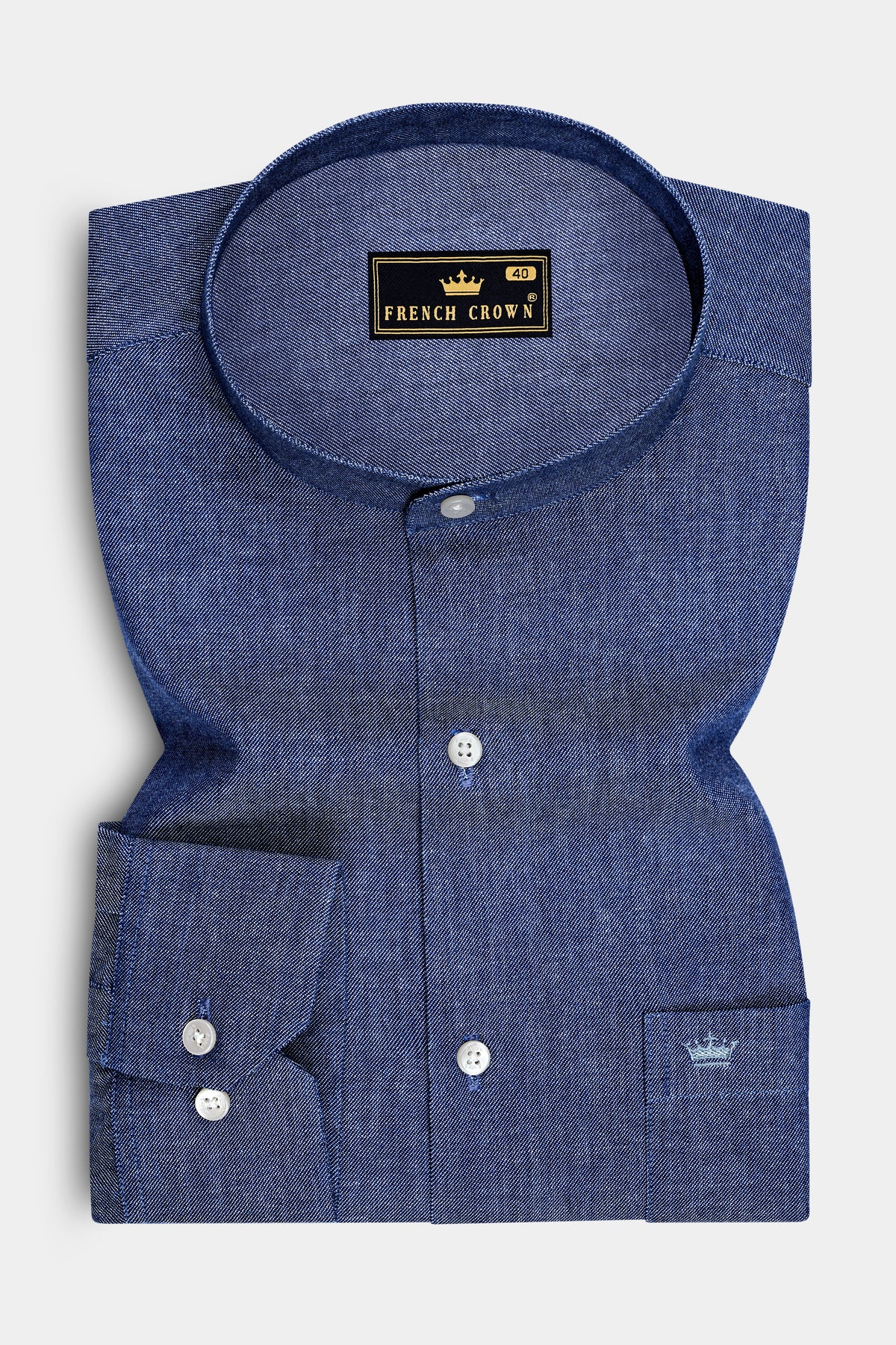 Celestia-Zodiac Blue Oxford Textured Premium Cotton Mandarin Casual Shirt