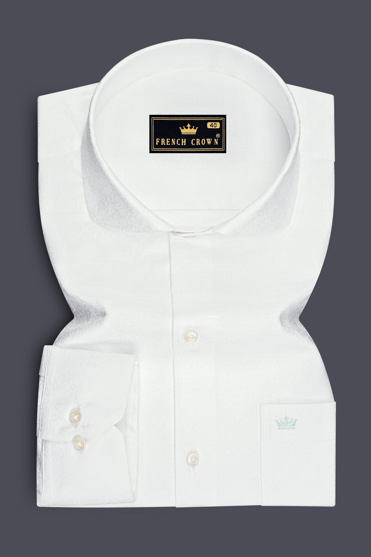 Fleur-Bright White Floral Jacquard Textured Premium Cotton Cut Away Dress Shirt