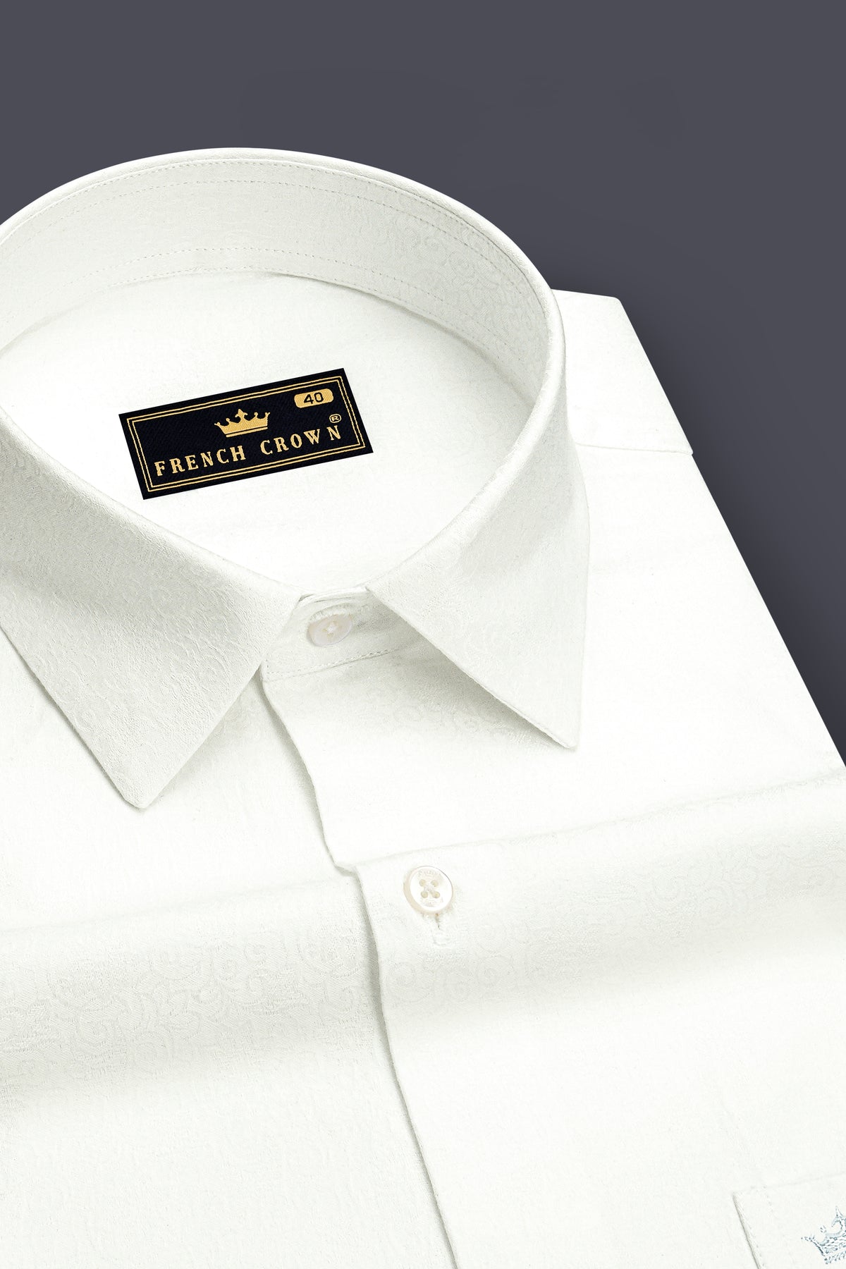 Verve-Bright White Jacquard Tonal Floral Textured Premium Cotton Dress Shirt