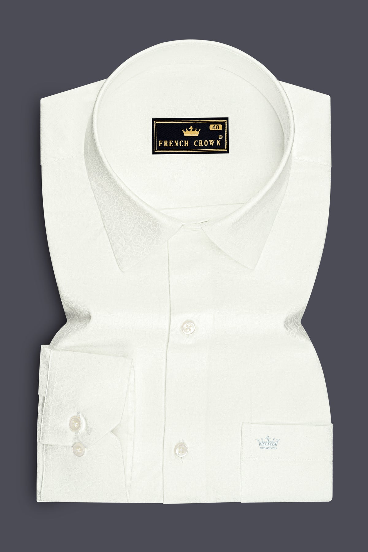 Verve-Bright White Jacquard Tonal Floral Textured Premium Cotton Dress Shirt
