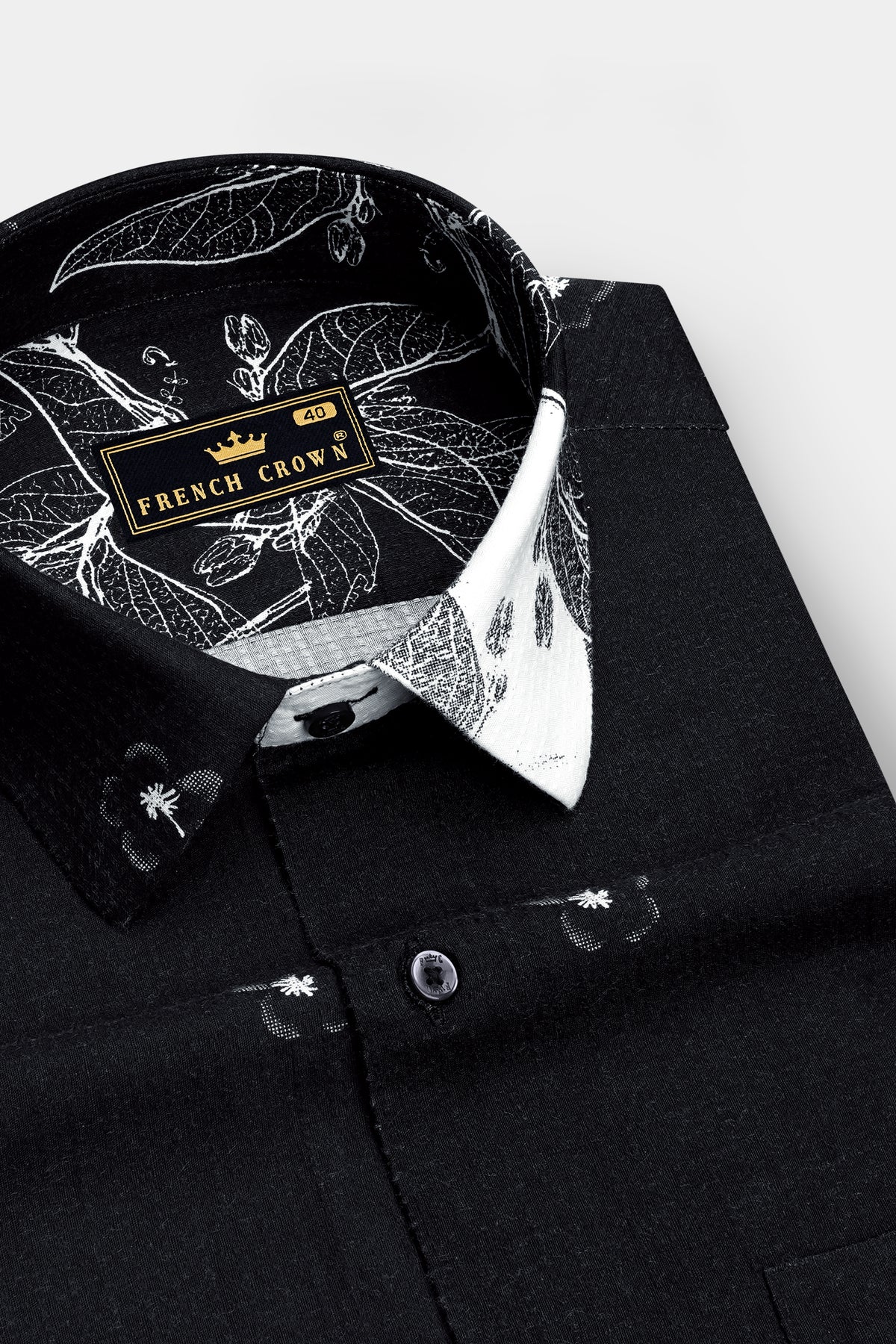 Mosaic-Jade Black And Bright White Dobby Ombre Floral Printed Premium Giza Cotton Casual Shirt