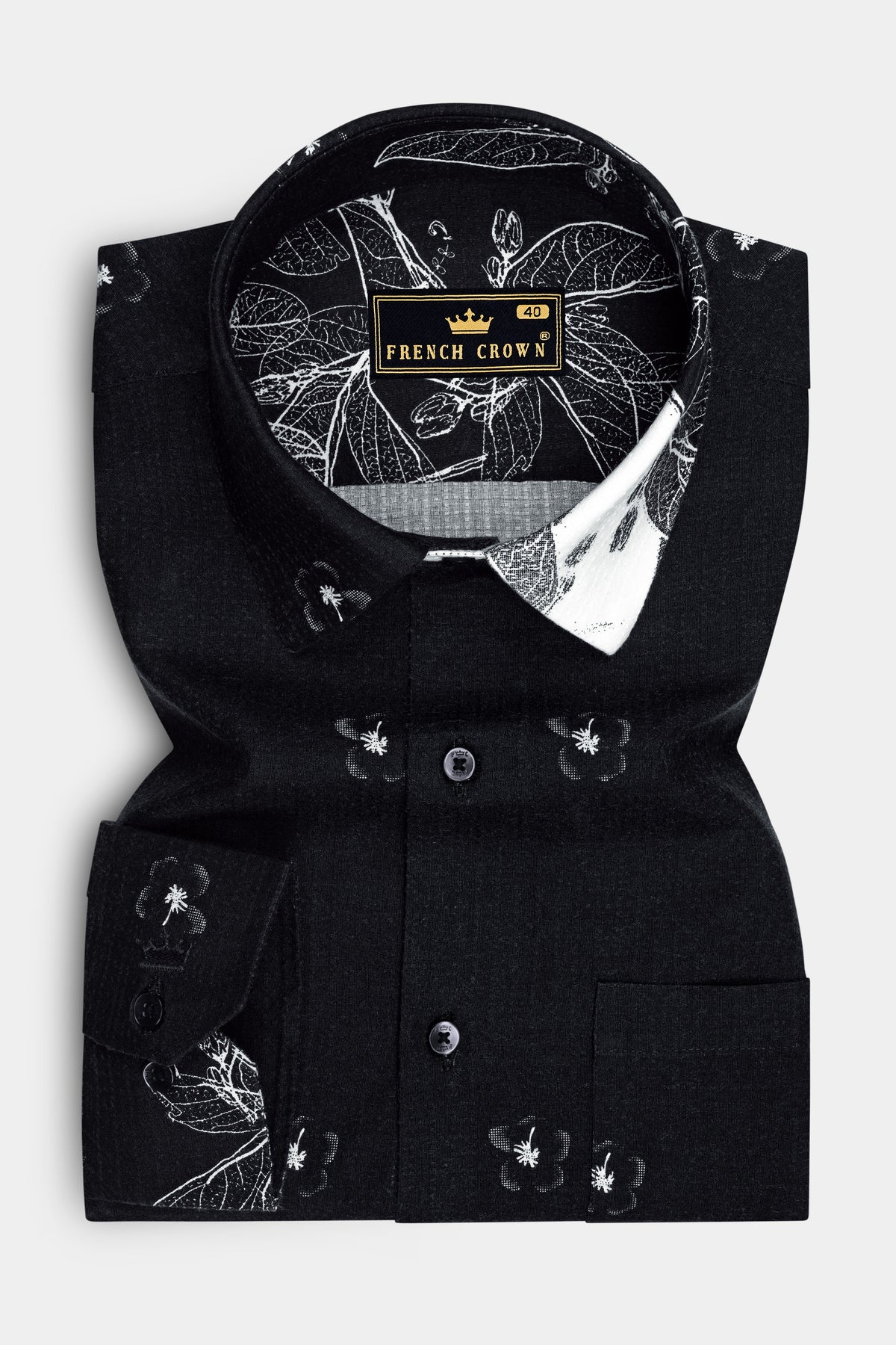 Mosaic-Jade Black And Bright White Dobby Ombre Floral Printed Premium Giza Cotton Casual Shirt