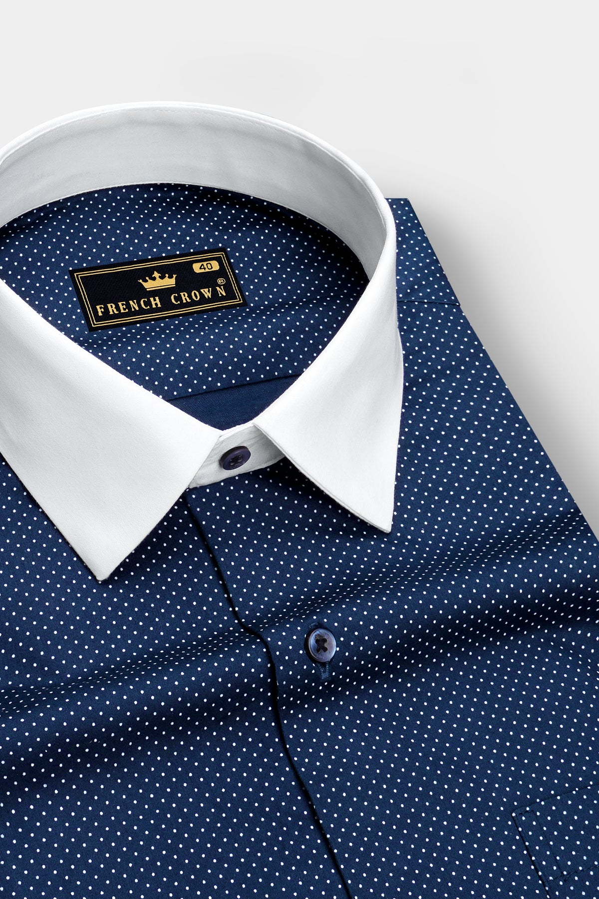 Luminor-Firefly Blue Micro Polka Dots Subtle Sheen Super Soft Premium Cotton White Cuff Collar Dress Shirt