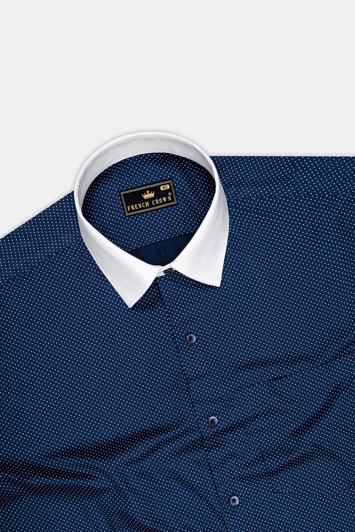Luminor-Firefly Blue Micro Polka Dots Subtle Sheen Super Soft Premium Cotton White Cuff Collar Dress Shirt