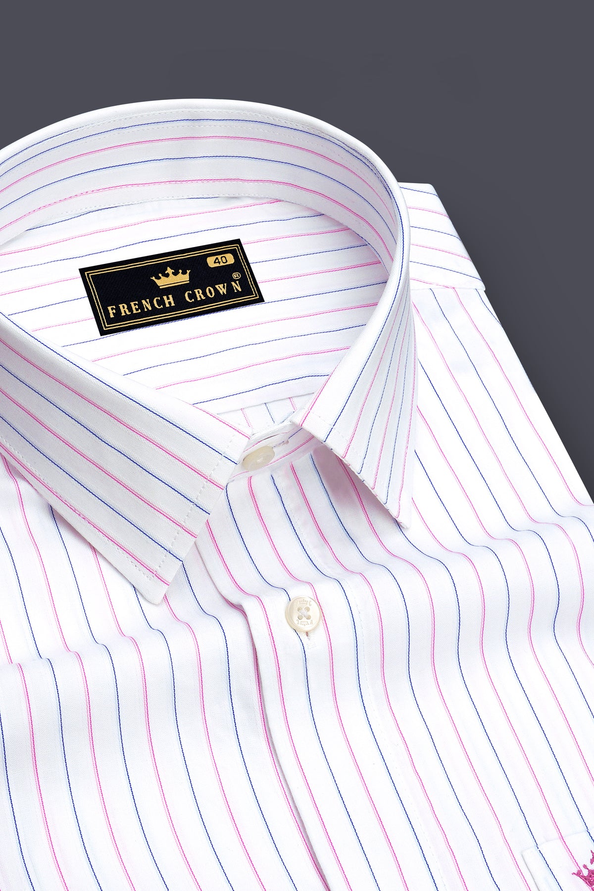 Elysian-Bright White And Orchid Pink Dobby Striped Premium Giza Cotton Dress Shirt