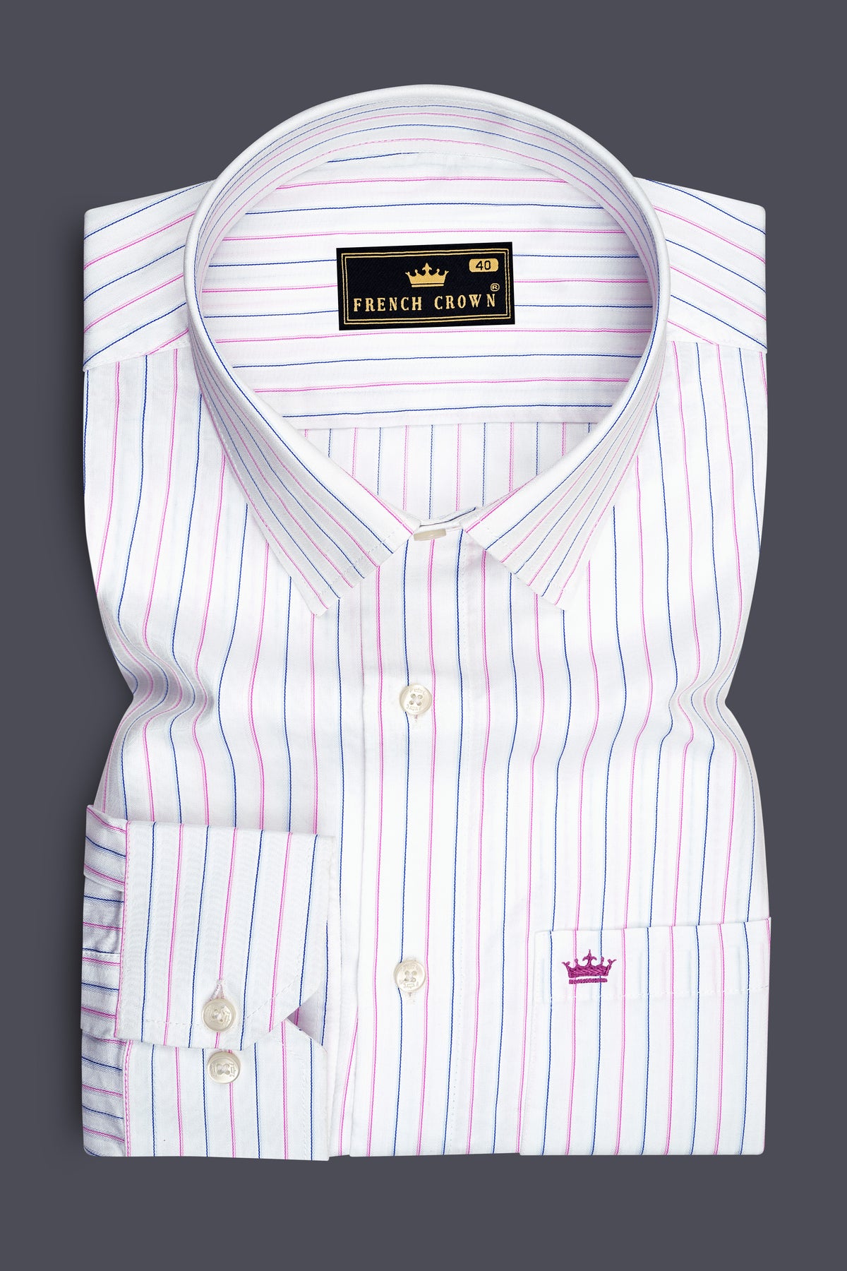 Elysian-Bright White And Orchid Pink Dobby Striped Premium Giza Cotton Dress Shirt