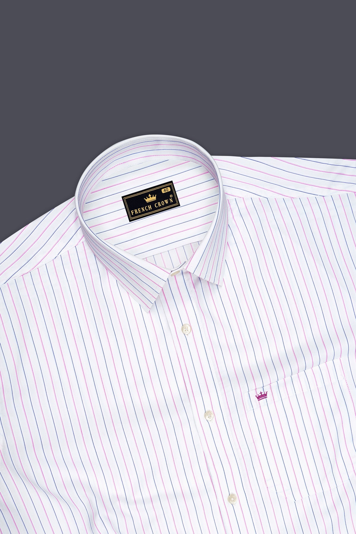 Elysian-Bright White And Orchid Pink Dobby Striped Premium Giza Cotton Dress Shirt