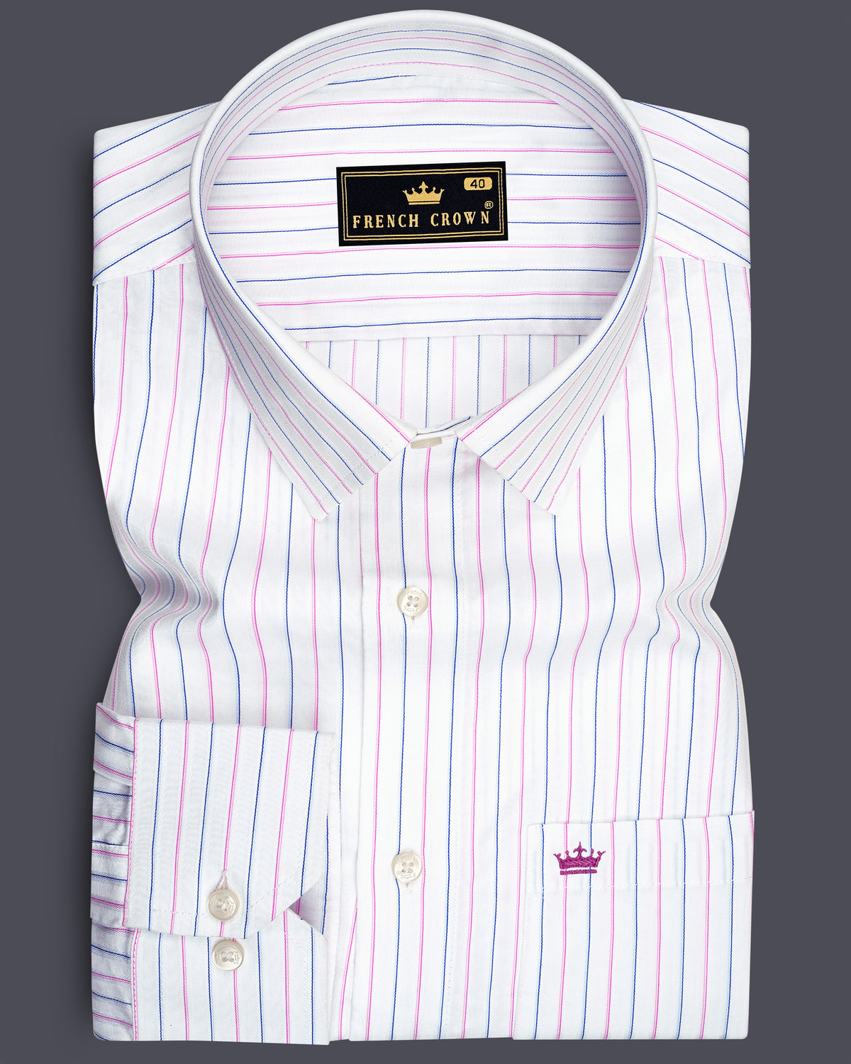 Elysian-Bright White And Orchid Pink Dobby Striped Premium Giza Cotton Dress Shirt