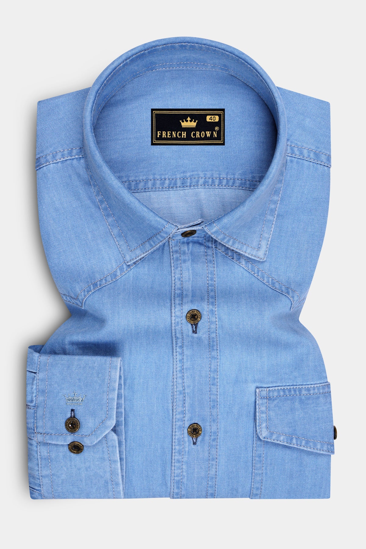 Boreal-Moonstone Blue Textured Heavyweight Denim Designer Overshirt/shacket