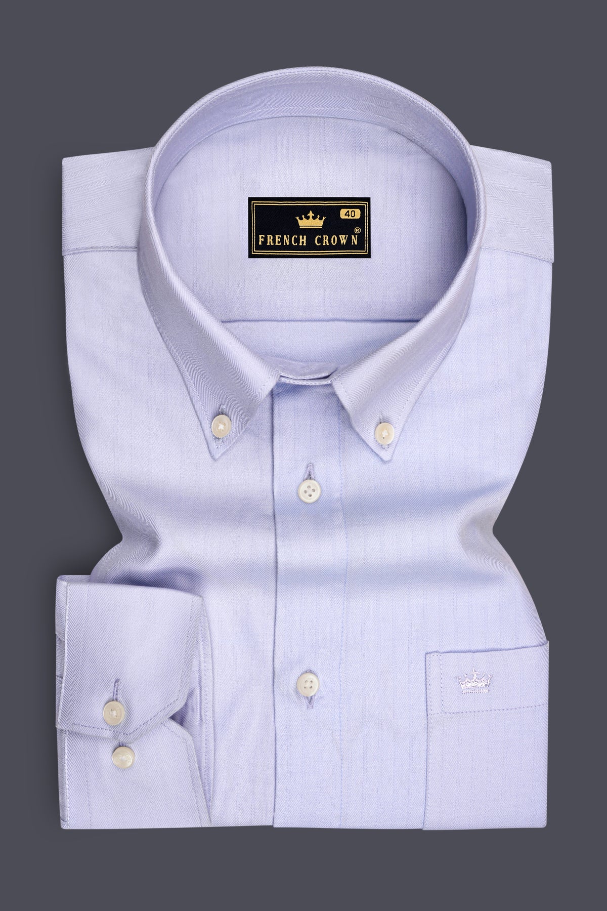 Verve-Periwinkle Blue Herringbone Textured Premium Cotton Button Down Dress Shirt
