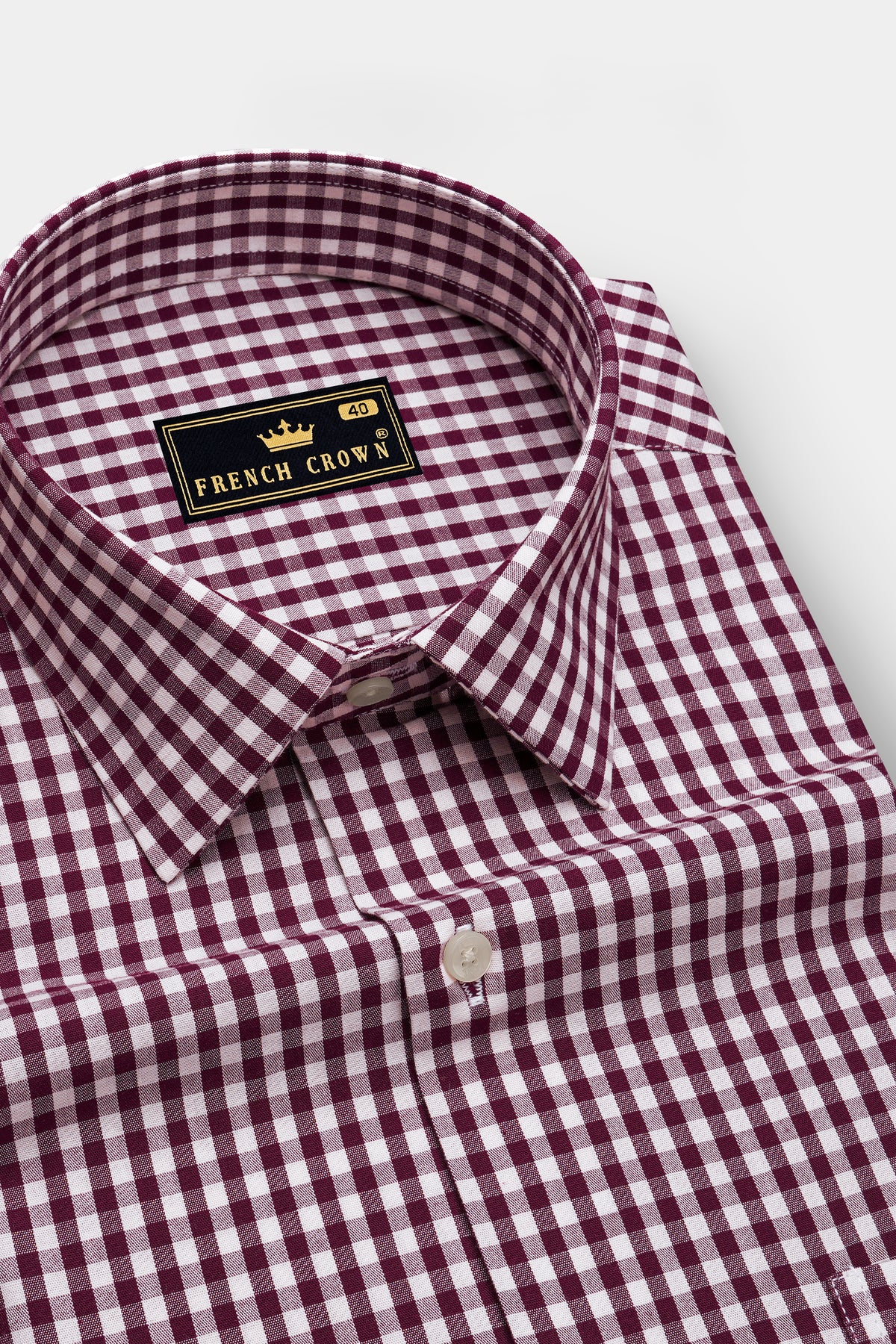 Aristocrat-Aubergine Maroon And Bright White Gingham Plaid Oxford Premium Cotton Dress Shirt