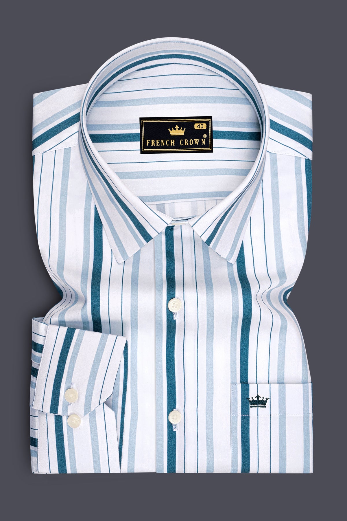 Prestige-Bright White And Regal Blue Striped Super Soft Premium Cotton Dress Shirt