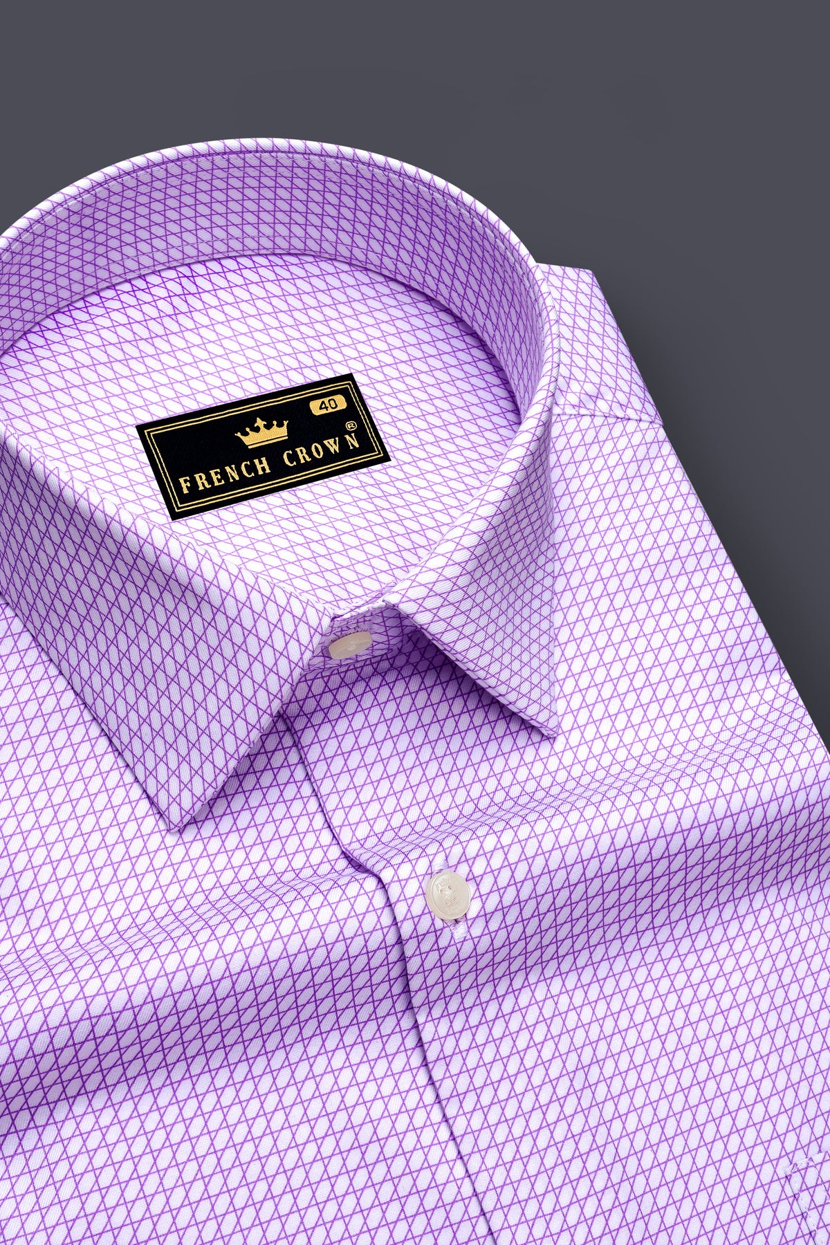 Prism-Bright White And Heliotrope Purple Geometric Lattice Printed Subtle Sheen Super Soft Premium Cotton Dress Shirt