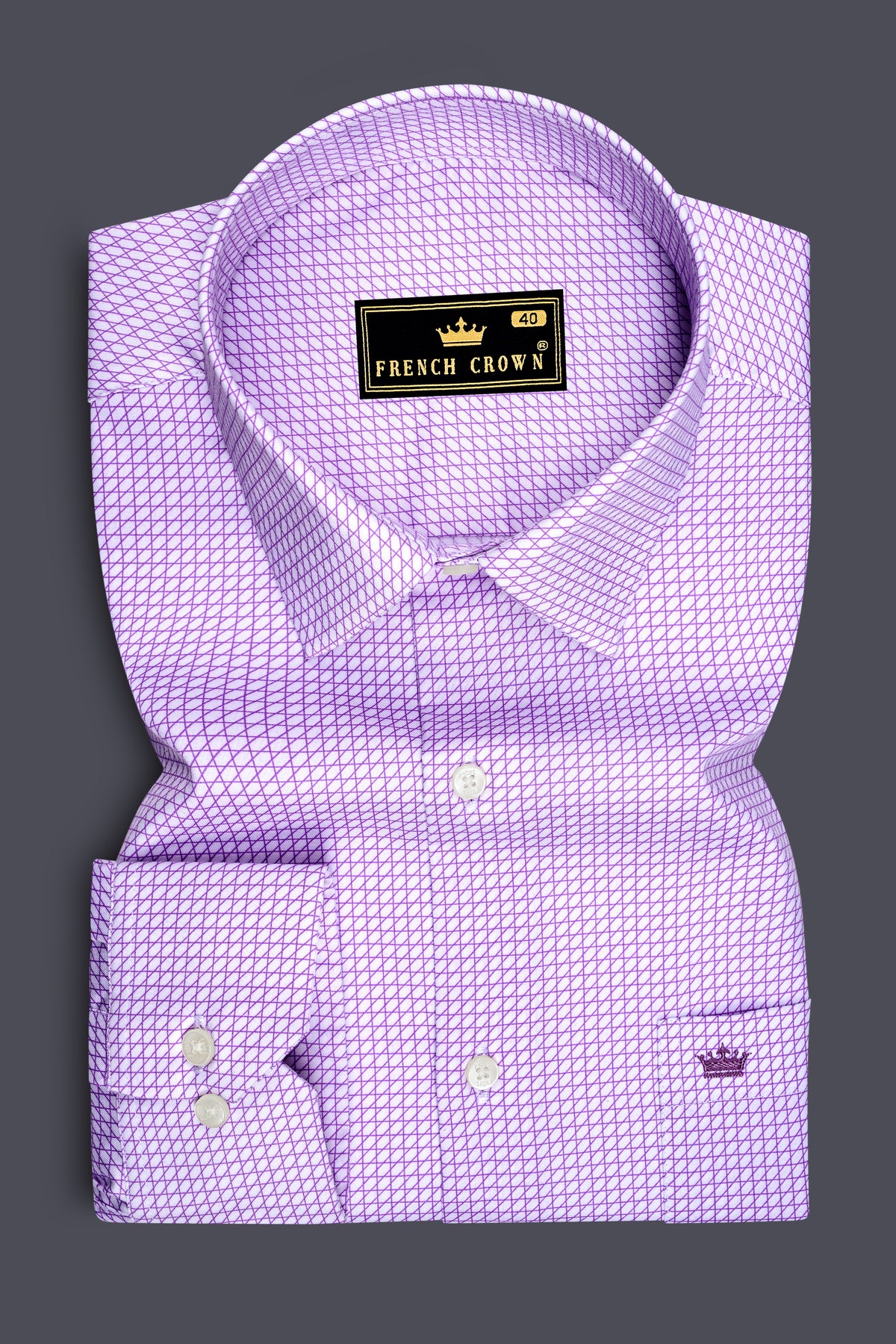 Prism-Bright White And Heliotrope Purple Geometric Lattice Printed Subtle Sheen Super Soft Premium Cotton Dress Shirt