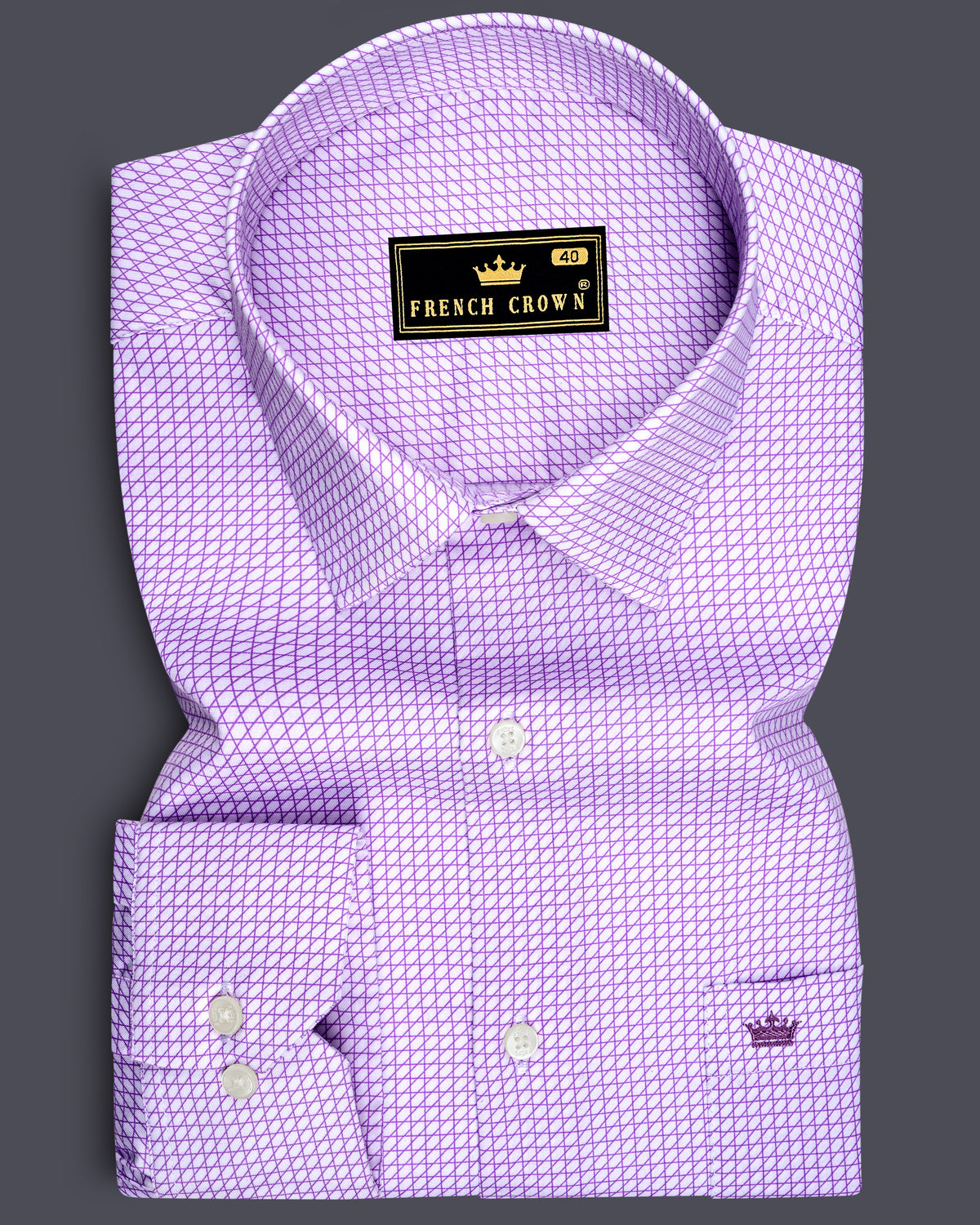 Prism-Bright White And Heliotrope Purple Geometric Lattice Printed Subtle Sheen Super Soft Premium Cotton Dress Shirt