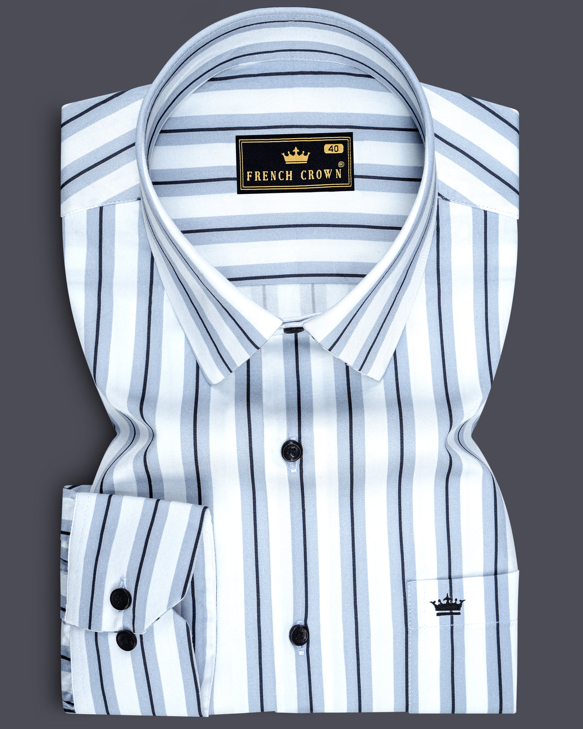 Ascend-Bright White And Regent Gray Striped Super Soft Premium Cotton Dress Shirt