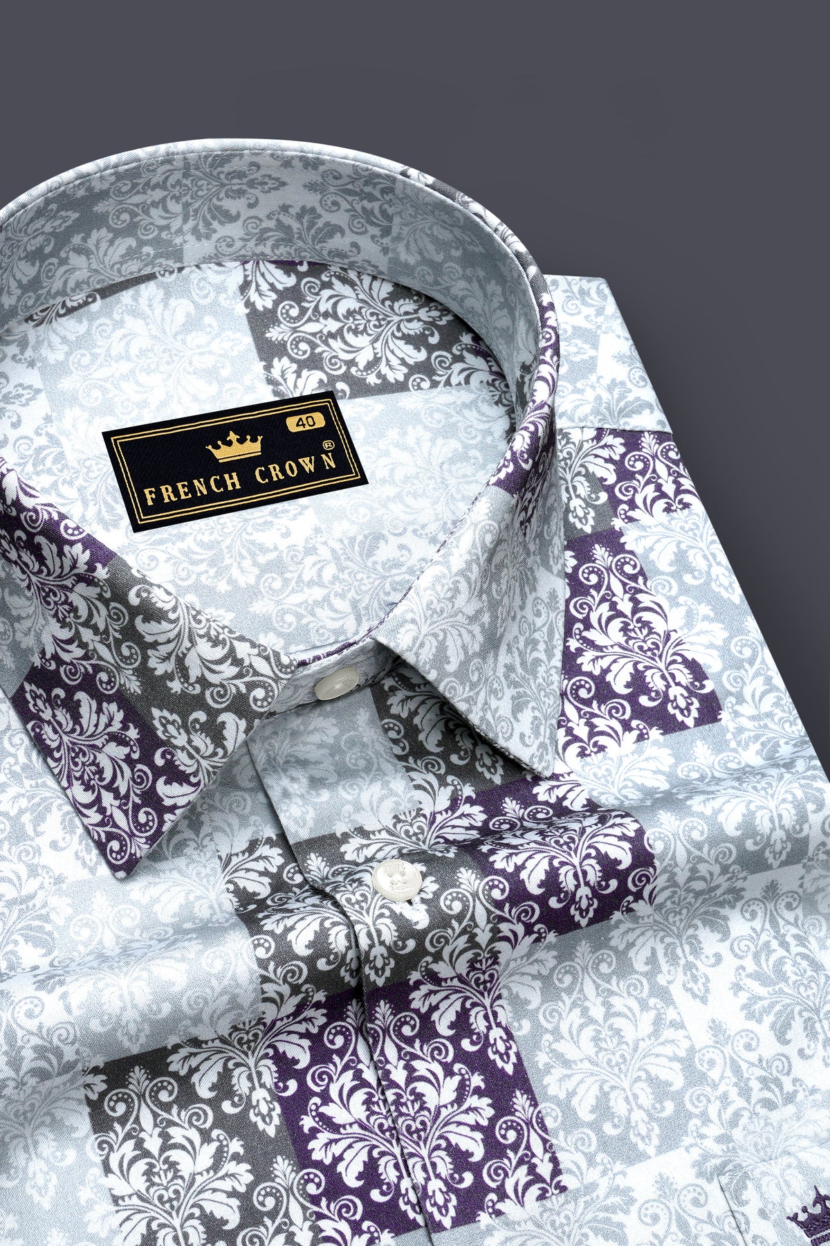 Heirloom-Heather Gray And Bright White Multicolor Classic Damask Printed Subtle Sheen Super Soft Premium Semi Formal Shirt
