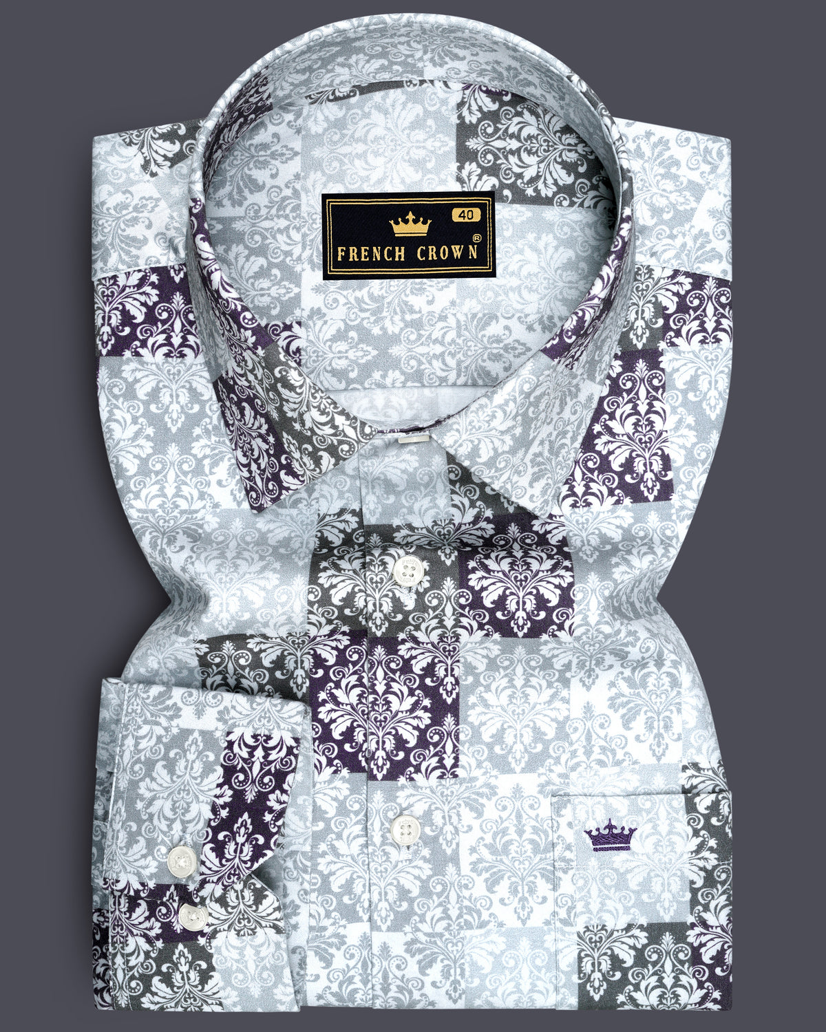 Heirloom-Heather Gray And Bright White Multicolor Classic Damask Printed Subtle Sheen Super Soft Premium Semi Formal Shirt