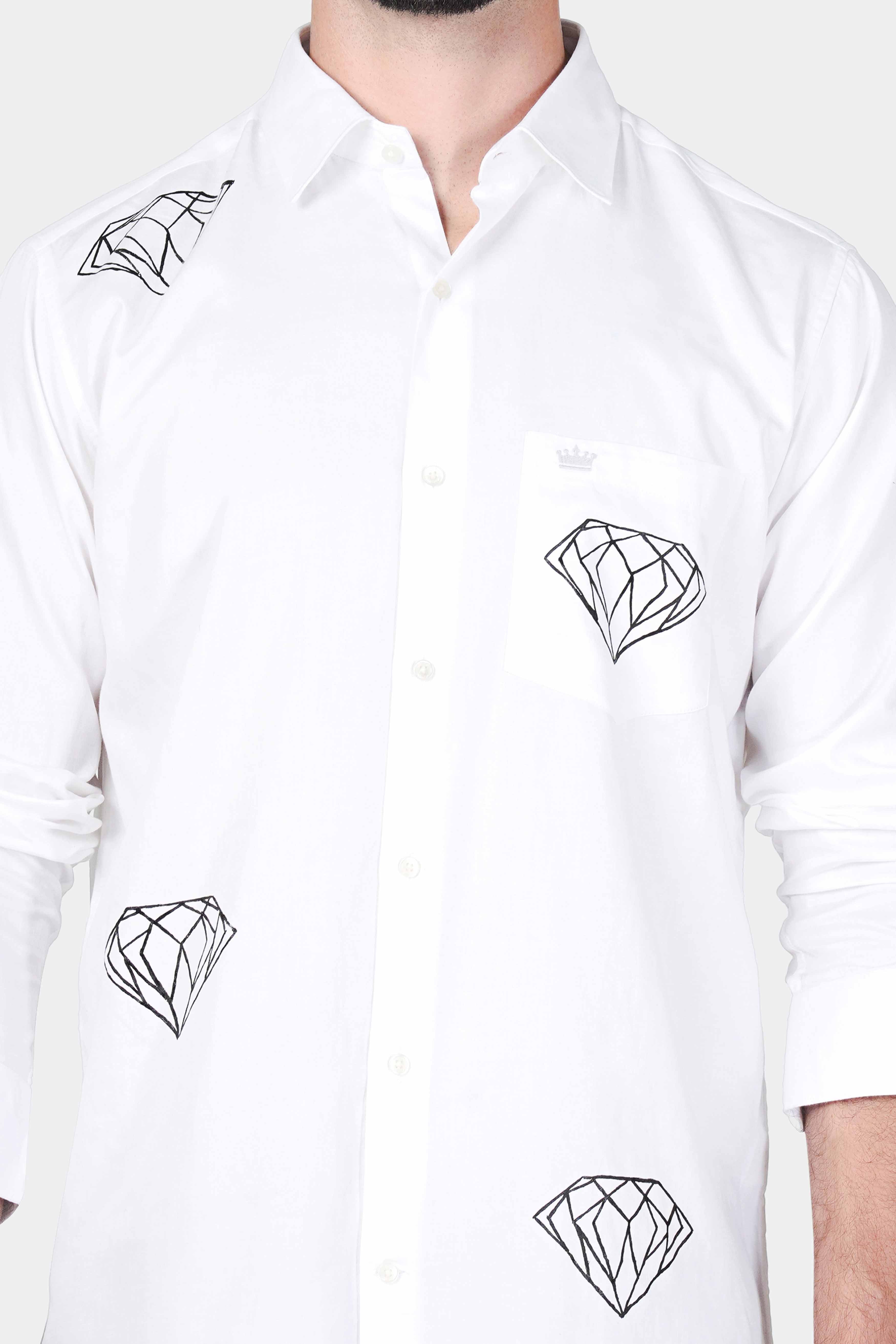 Bright White Diamond Hand Painted Premium Cotton Designer Shirt 1575-ART03-38, 1575-ART03-H-38, 1575-ART03-39, 1575-ART03-H-39, 1575-ART03-40, 1575-ART03-H-40, 1575-ART03-42, 1575-ART03-H-42, 1575-ART03-44, 1575-ART03-H-44, 1575-ART03-46, 1575-ART03-H-46, 1575-ART03-48, 1575-ART03-H-48, 1575-ART03-50, 1575-ART03-H-50, 1575-ART03-52, 1575-ART03-H-52