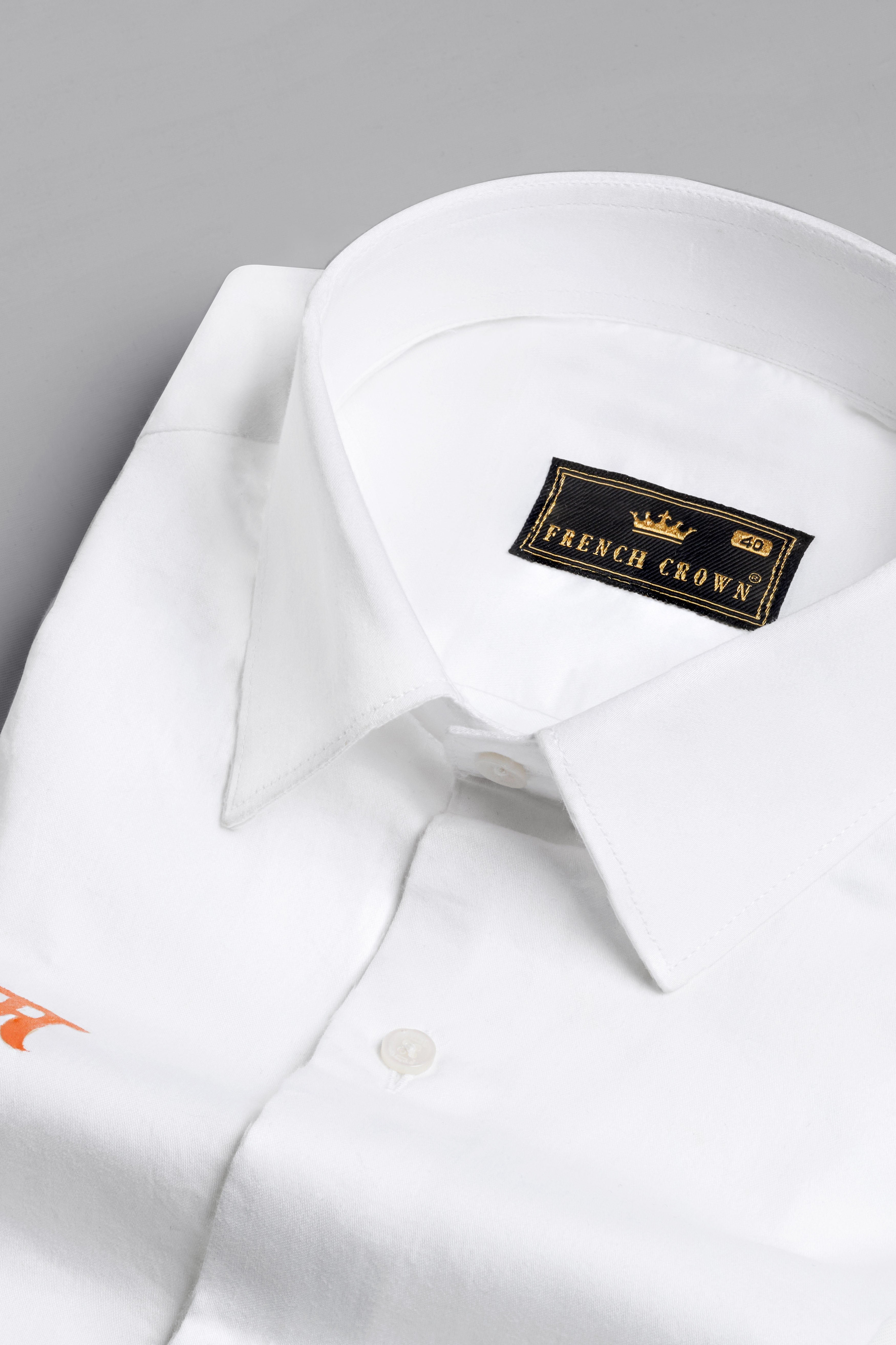 Bright White with Tangerine Orange Jai Shree Ram Hand Painted Premium Cotton Designer Shirt