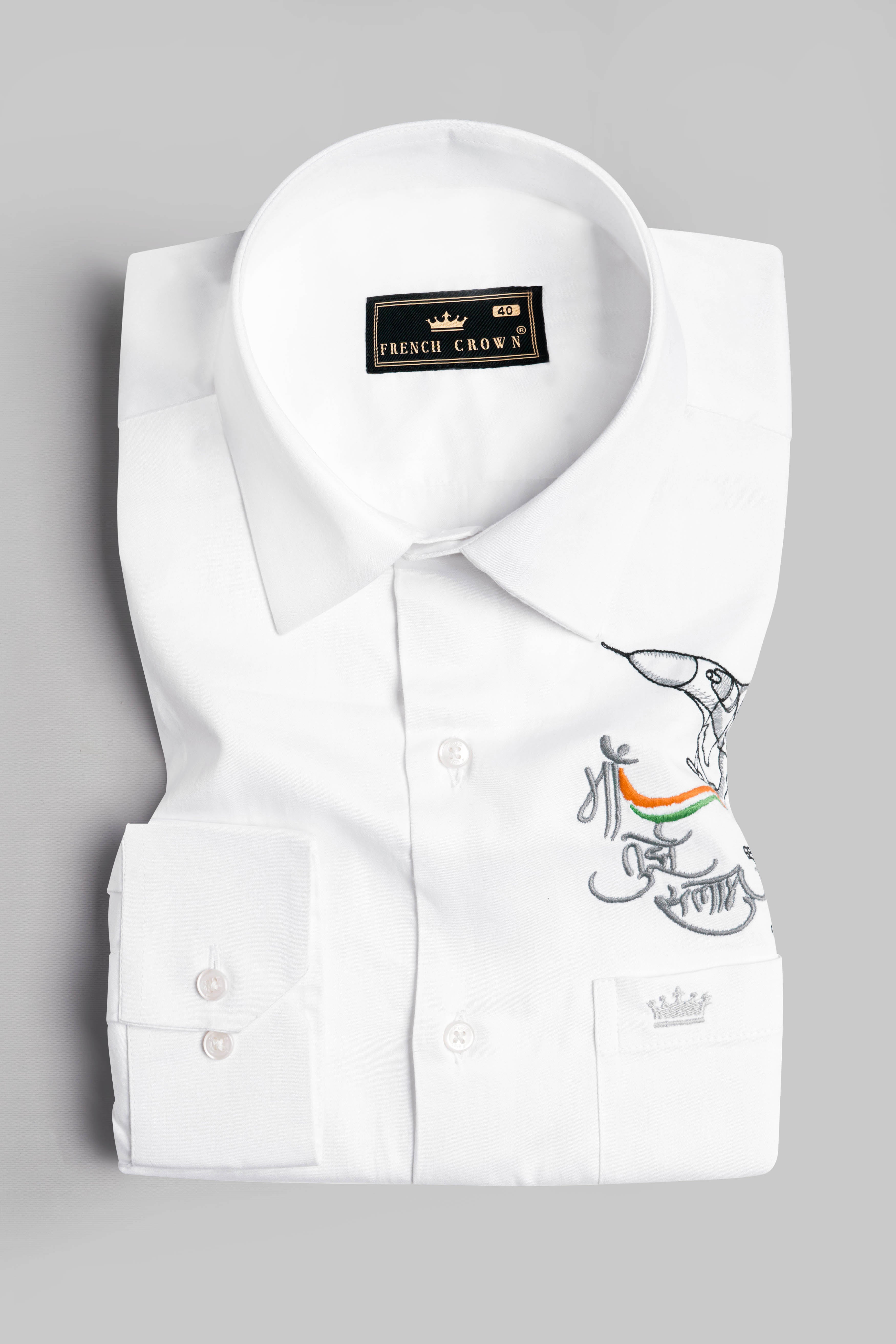 Bright White Maa Tujhe Salam Embroidered Premium Cotton Designer Shirt