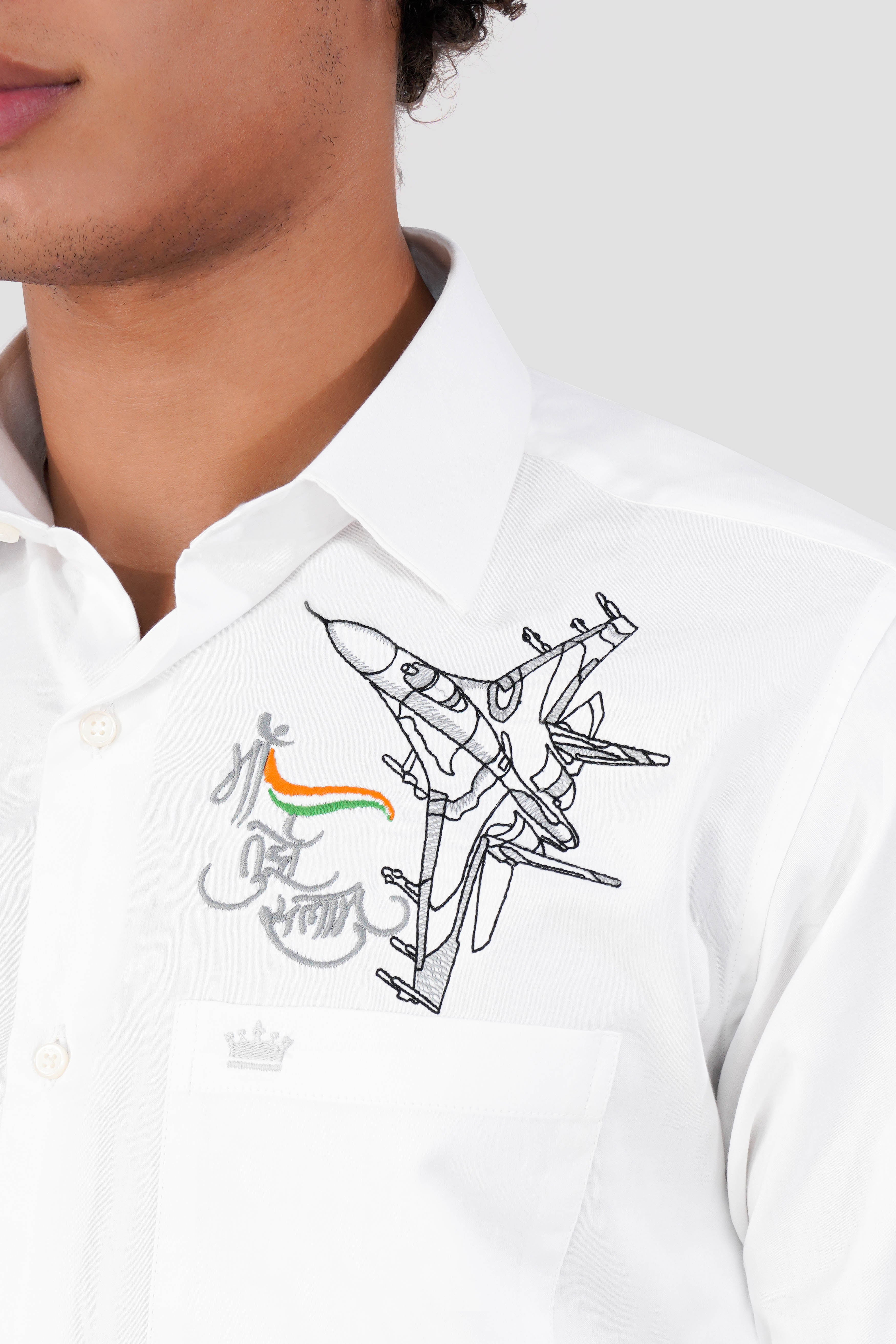 Bright White Maa Tujhe Salam Embroidered Premium Cotton Designer Shirt