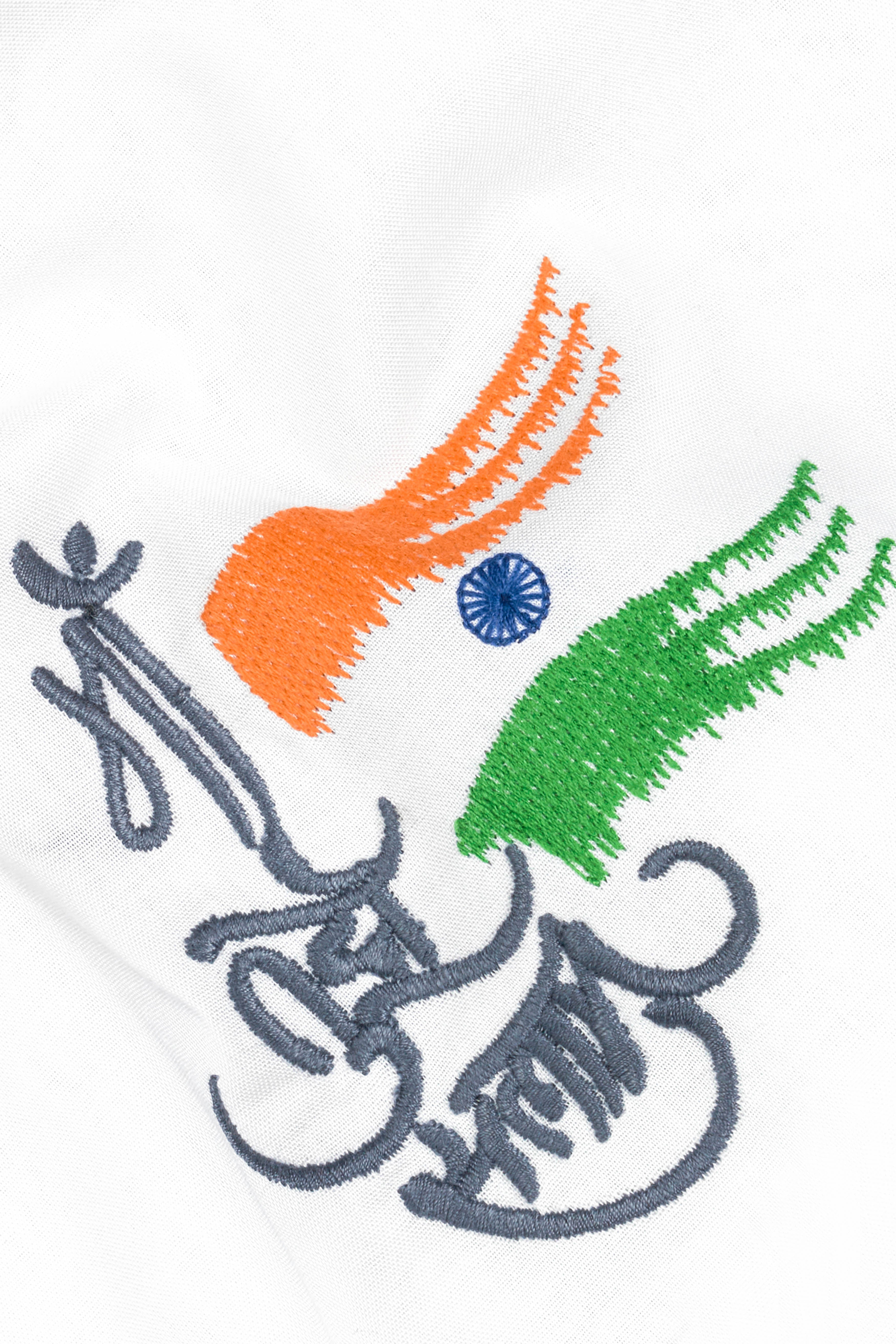 Bright White Maa Tujhe Salam Embroidered Premium Cotton Designer Shirt