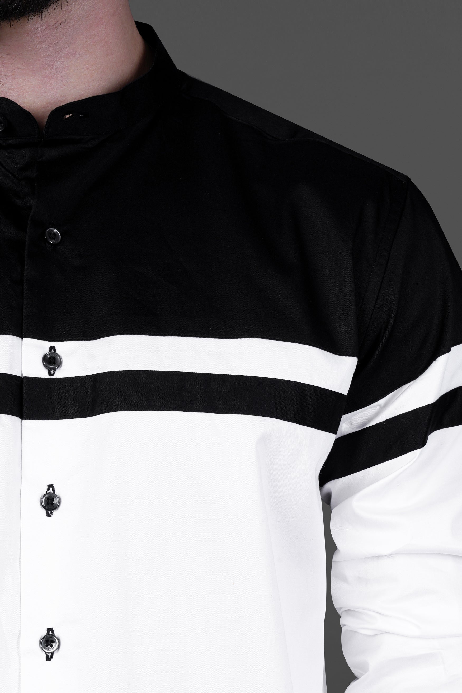 Bright White Subtle Sheen with Jade Black Chest Patch Patterned Super Soft Giza Cotton Shirt